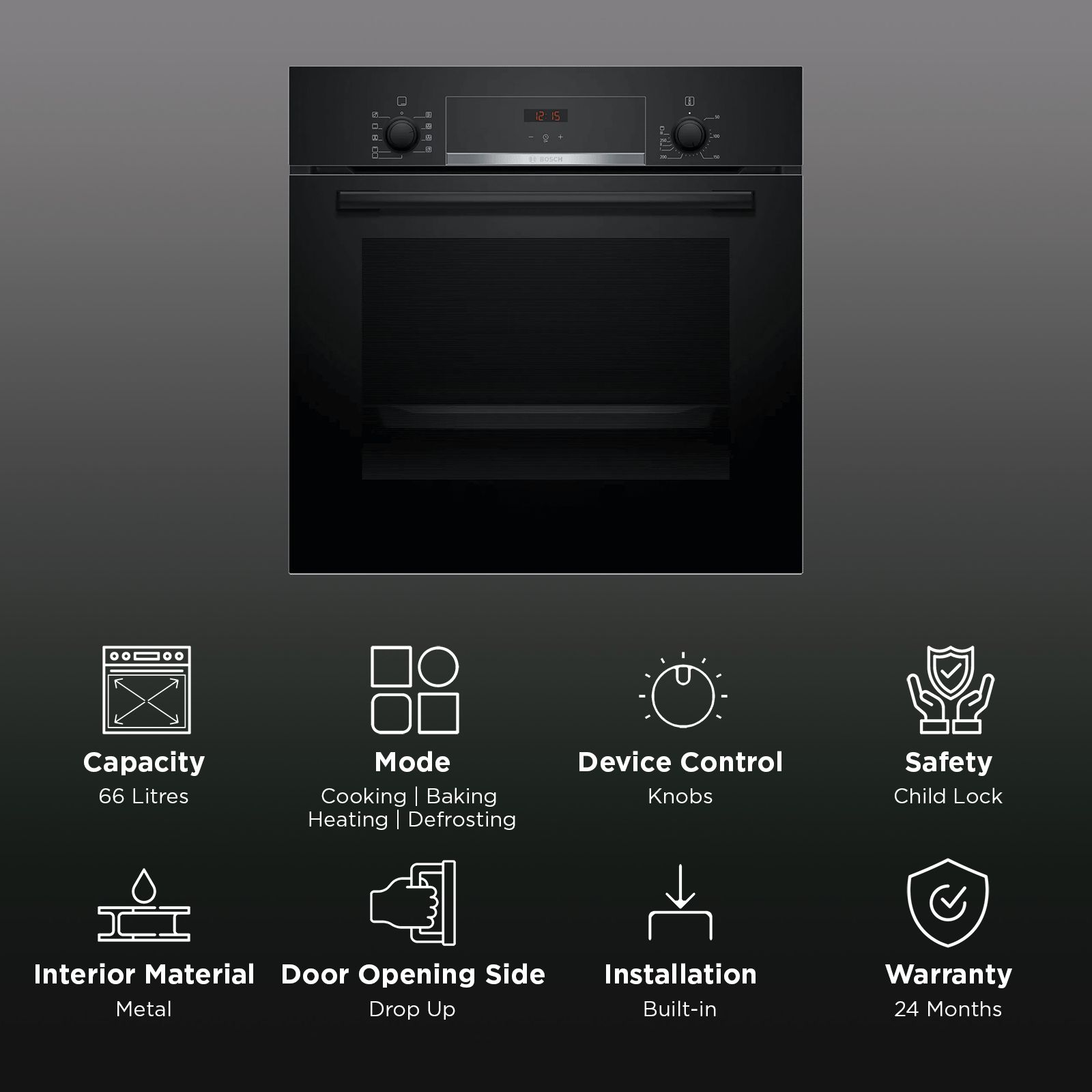 BOSCH Series 4 66L Built-in Oven with 6 Heating Modes (Black)_2