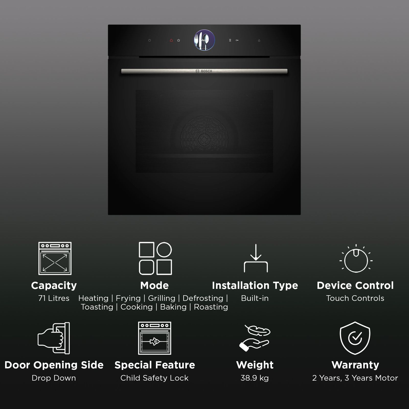 Bosch Series 8 71L 60cm Built-in Oven with HomeConnect Technology (HSG7361B1, Black) Bosch Series 8 71L 60cm Built-in Oven with HomeConnect Technology (HSG7361B1, Black)_3