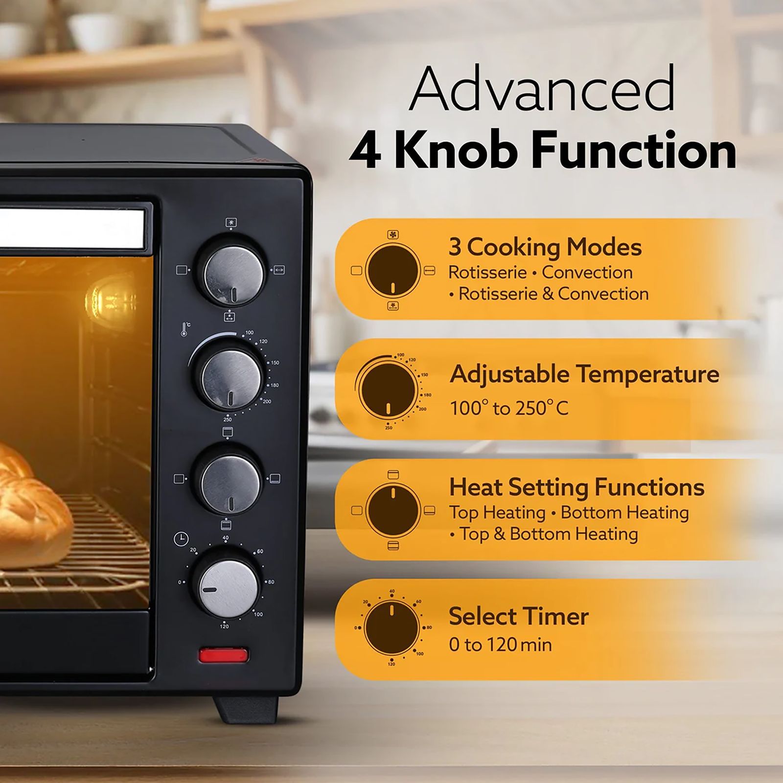 Agaro Marvel 48L Oven Toaster Grill with Motorised Rotisserie (Black) Agaro Marvel 48L Oven Toaster Grill with Motorised Rotisserie (Black)_2