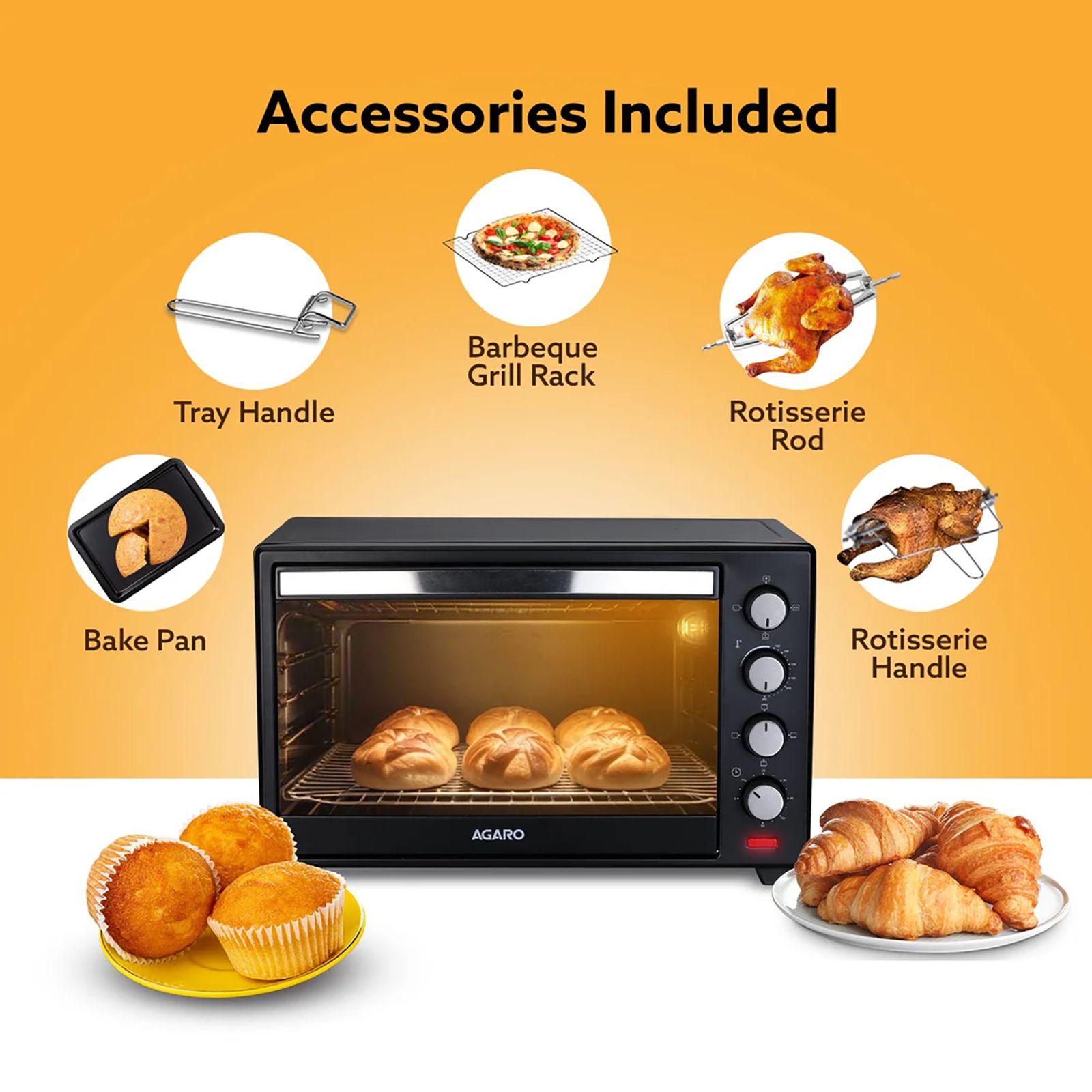Agaro Marvel 48L Oven Toaster Grill with Motorised Rotisserie (Black) Agaro Marvel 48L Oven Toaster Grill with Motorised Rotisserie (Black)_5