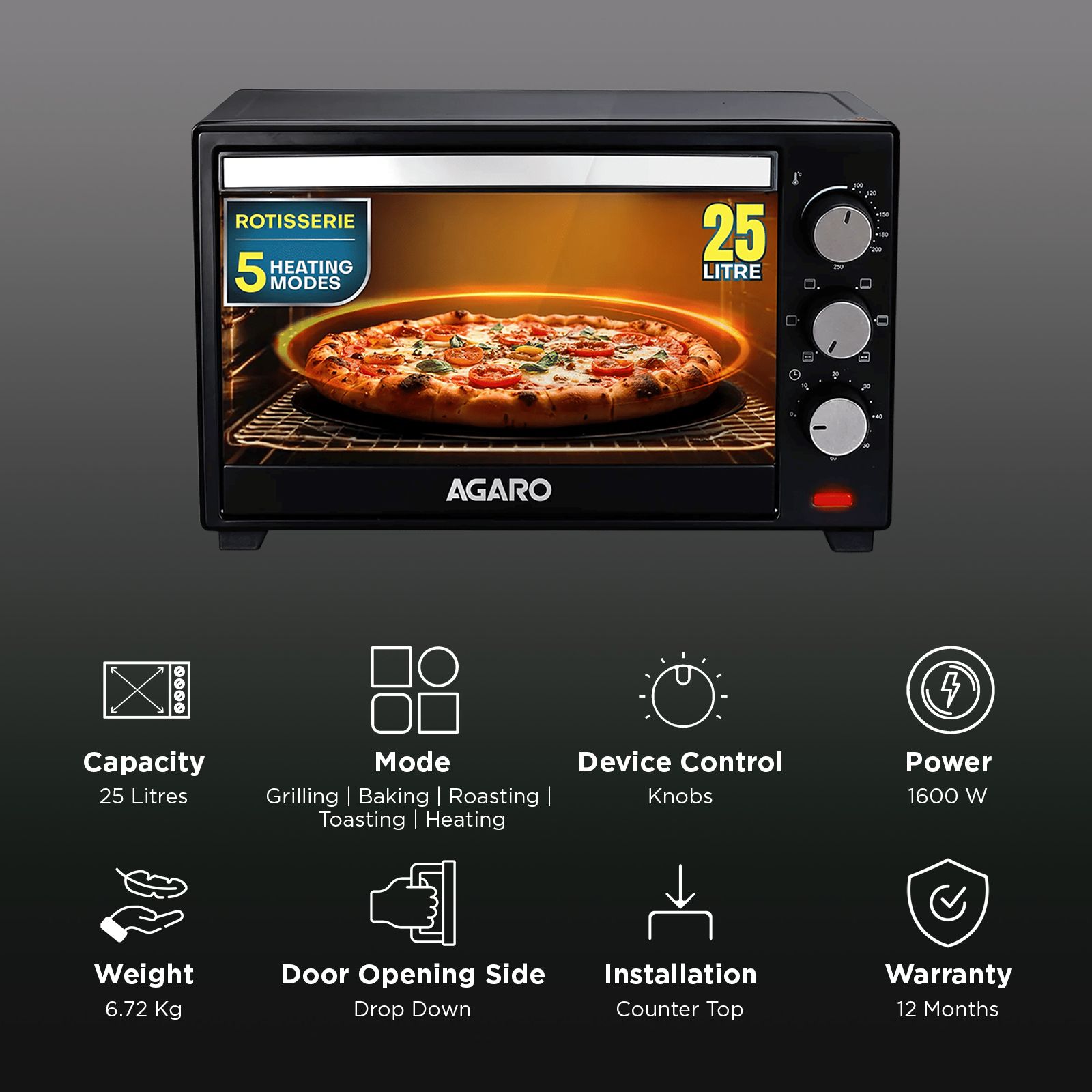Agaro Marvel 25L Oven Toaster Grill with Motorised Rotisserie (Black)_3