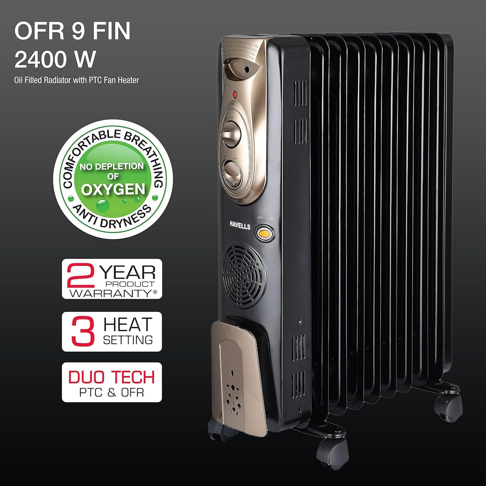 HAVELLS GHROFBFK290 2400W PTC Fan Oil Filled Room Heater with Thermostatic Heat Control (Enhanced Safety Features_5