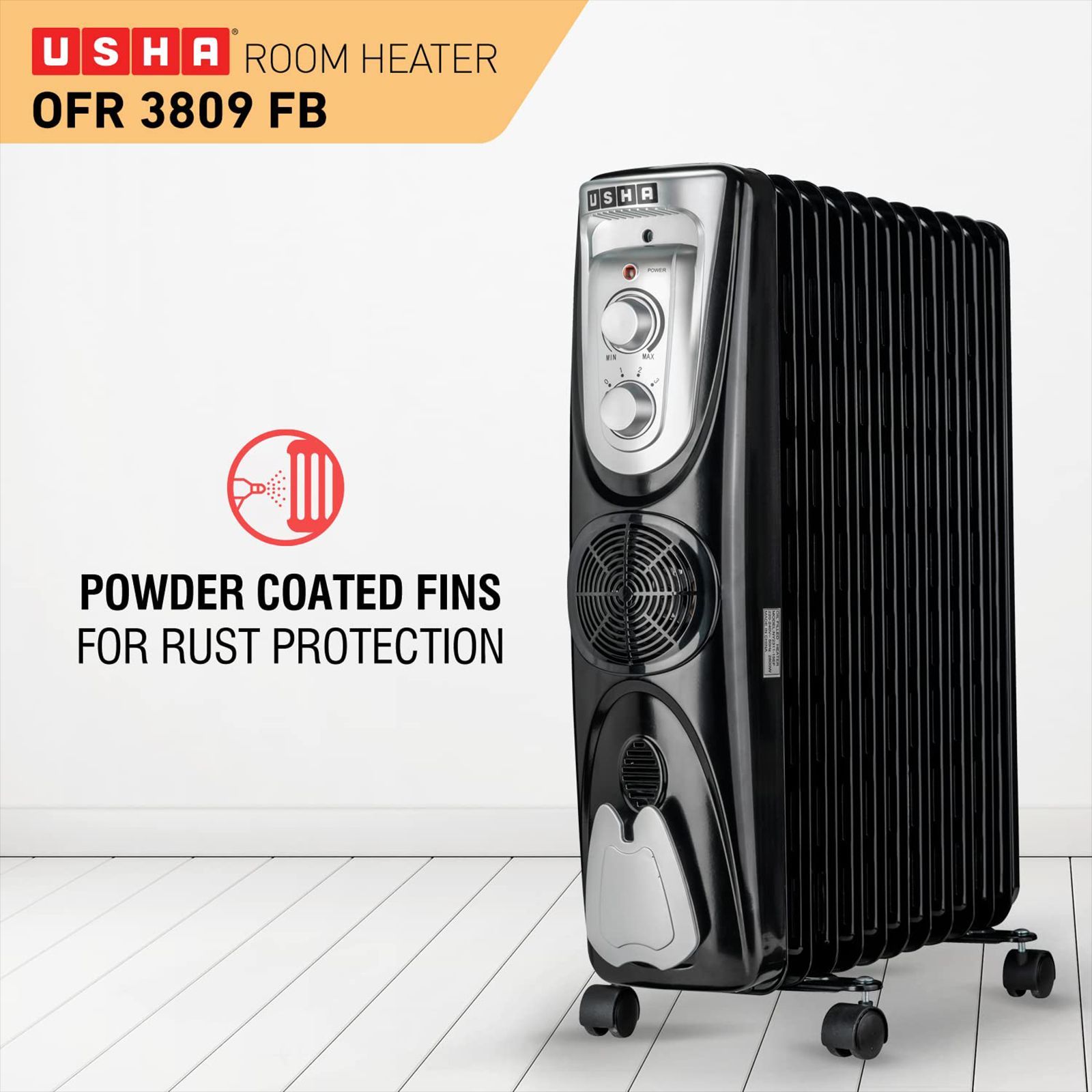 USHA 3809 F 2000W PTC Oil Filled Radiator Room Heater with 9 Fins (Adjustable Thermostat_6