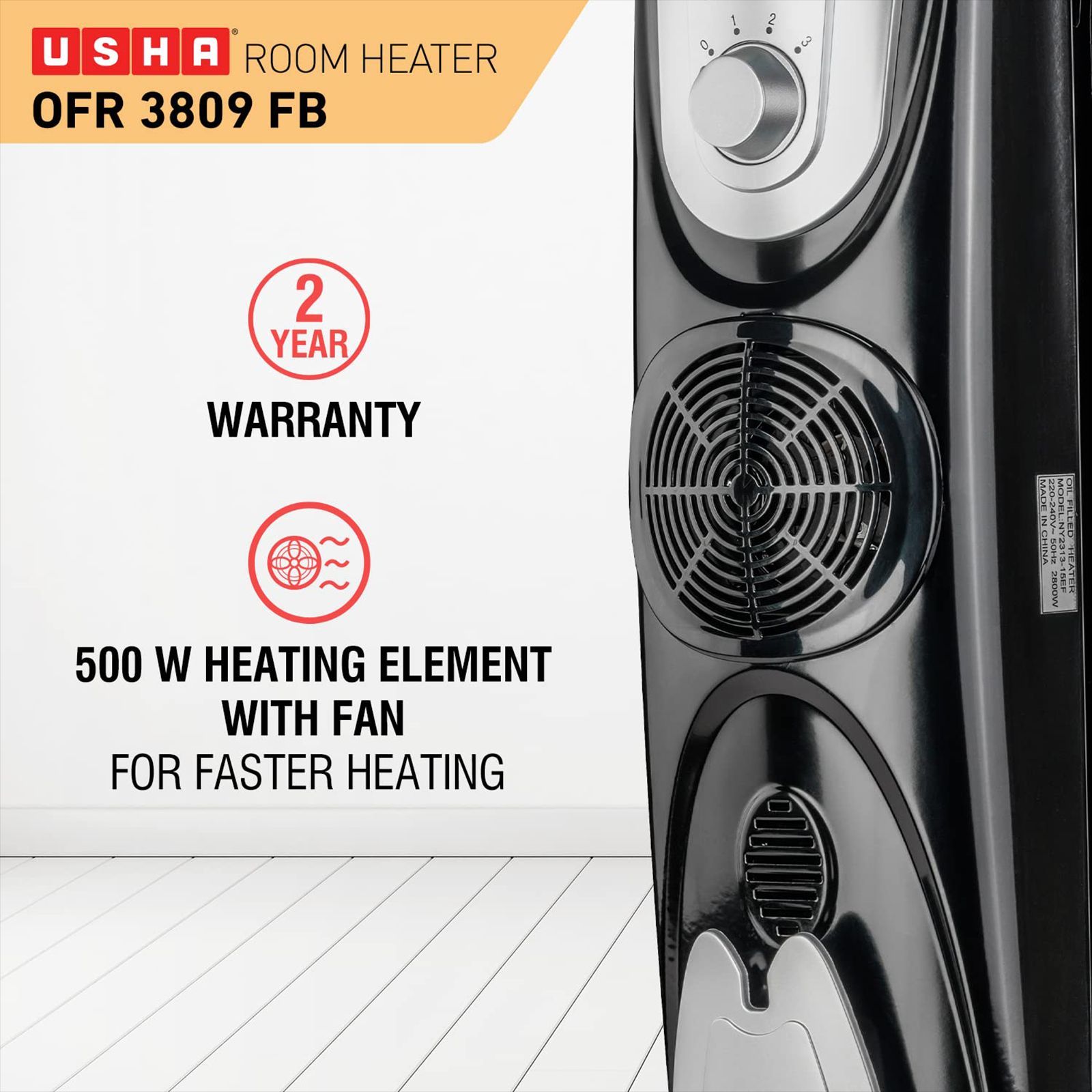 USHA 3809 F 2000W PTC Oil Filled Radiator Room Heater with 9 Fins (Adjustable Thermostat_8