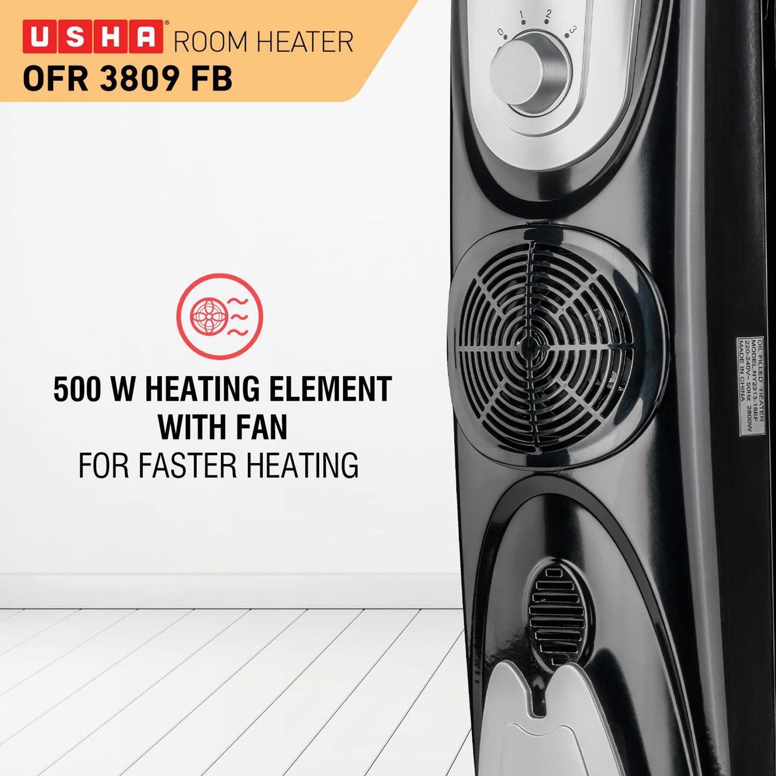 USHA 3809 F 2000W PTC Oil Filled Radiator Room Heater with 9 Fins (Adjustable Thermostat_4