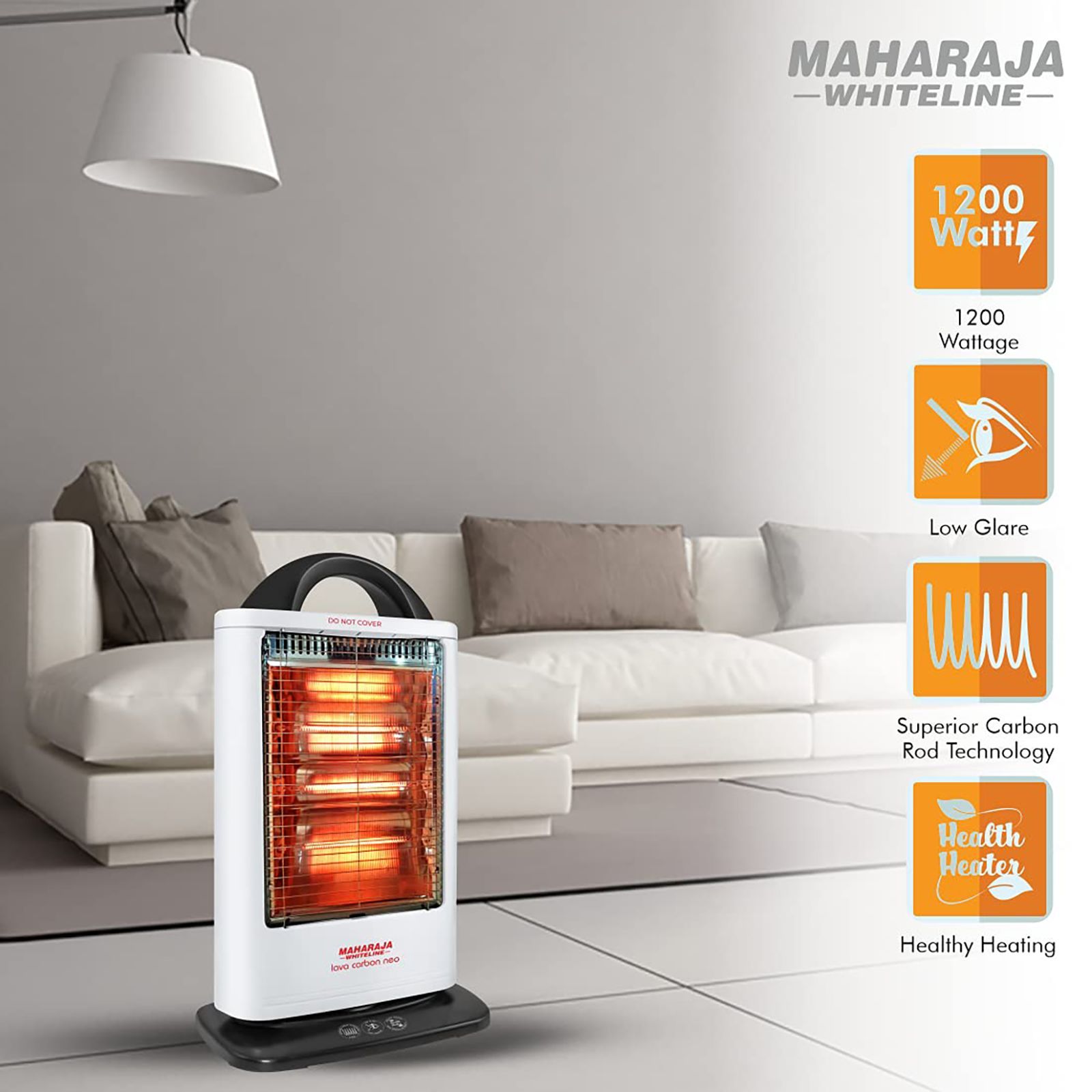 MAHARAJA WHITELINE Lava Carbon 1200 Watts Room Heater (Tip Over Safety Switch, 5200100983, White)_3