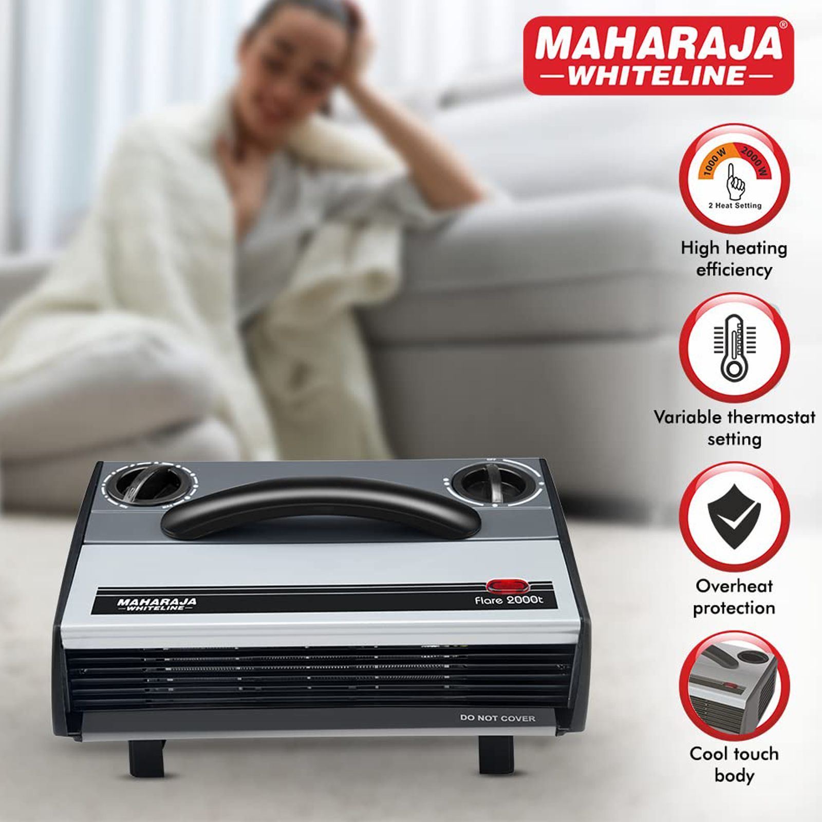 MAHARAJA WHITELINE Flare 2000 Watts Heat Convector Halogen Room Heater (2 Fan Speed Settings, 5200000537, Black)_5