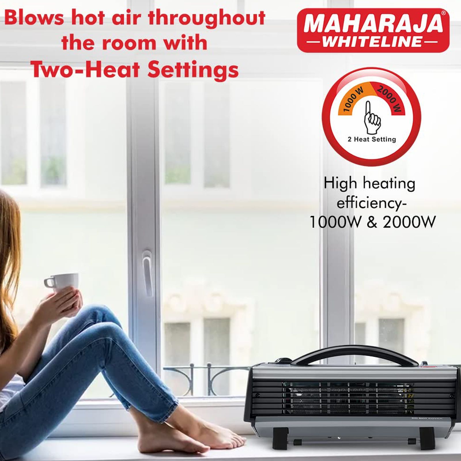 MAHARAJA WHITELINE Flare 2000 Watts Heat Convector Halogen Room Heater (2 Fan Speed Settings, 5200000537, Black)_7