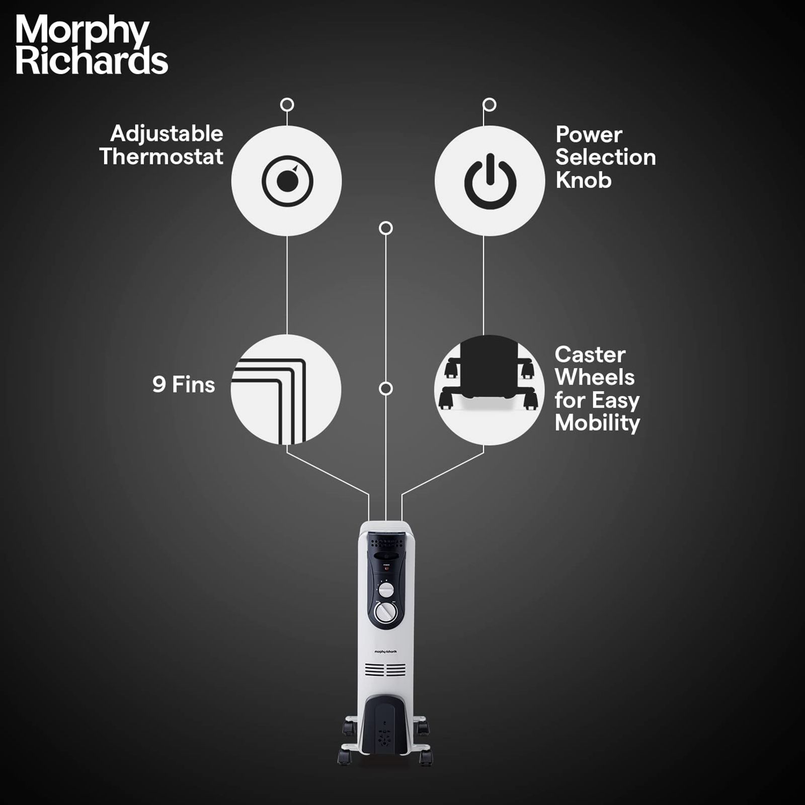 morphy richards OFR 900+ 2000W Oil Filled Radiator Room Heater with 9 Fins (Tip Over Safety Switch_6
