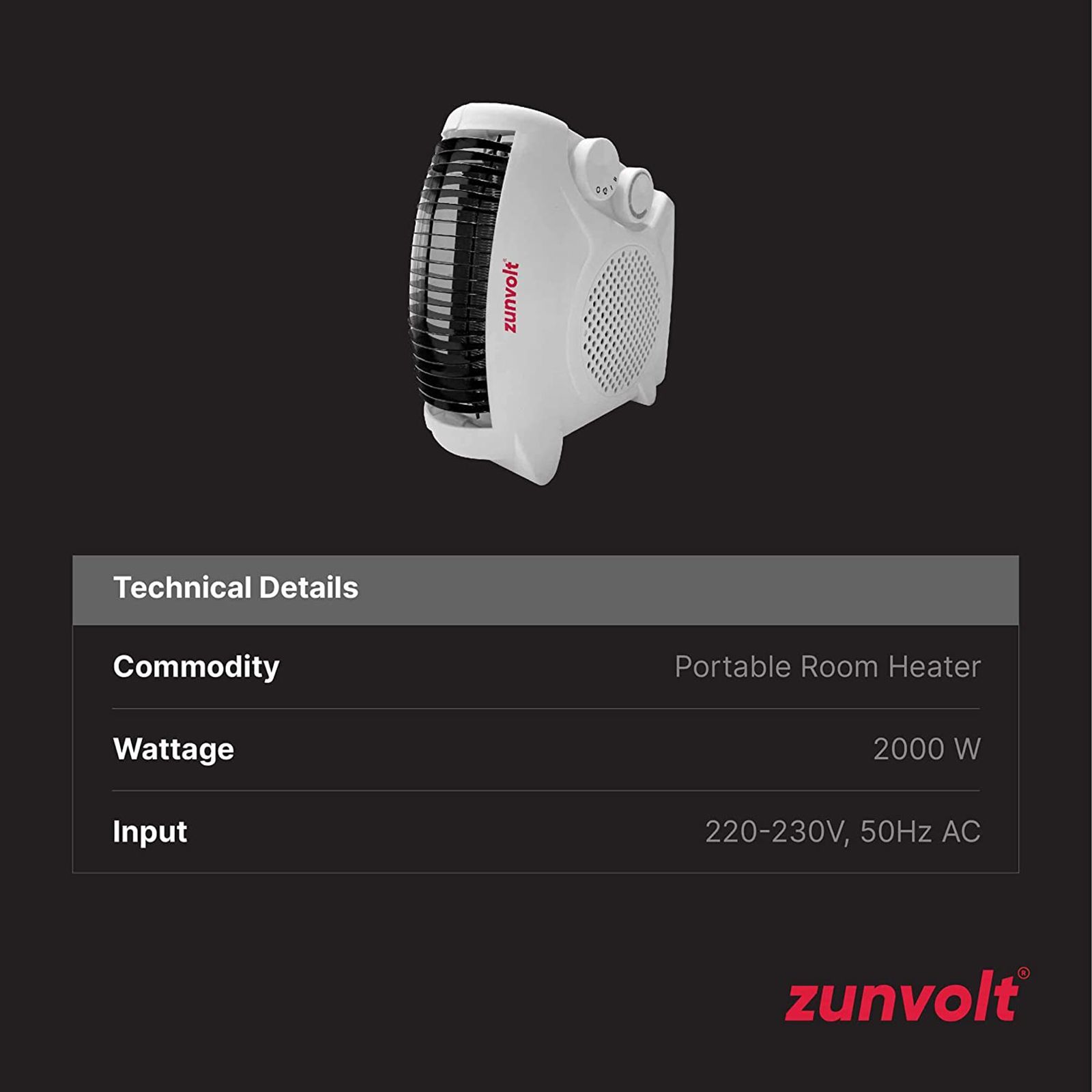 zunvolt Ambrus 2000 Watts Quartz Fan Room Heater (Overheat Protection, White)_5
