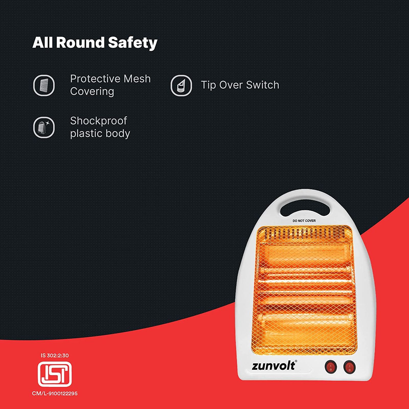 zunvolt Rex 800 Watts Quartz Halogen Room Heater (Noiseless Operation, White)_4