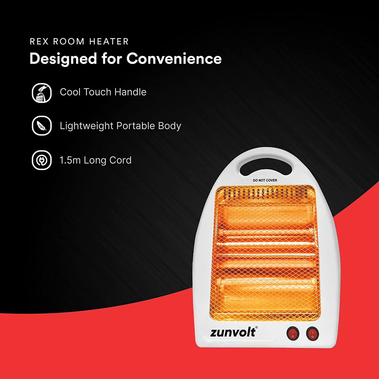 zunvolt Rex 800 Watts Quartz Halogen Room Heater (Noiseless Operation, White)_5