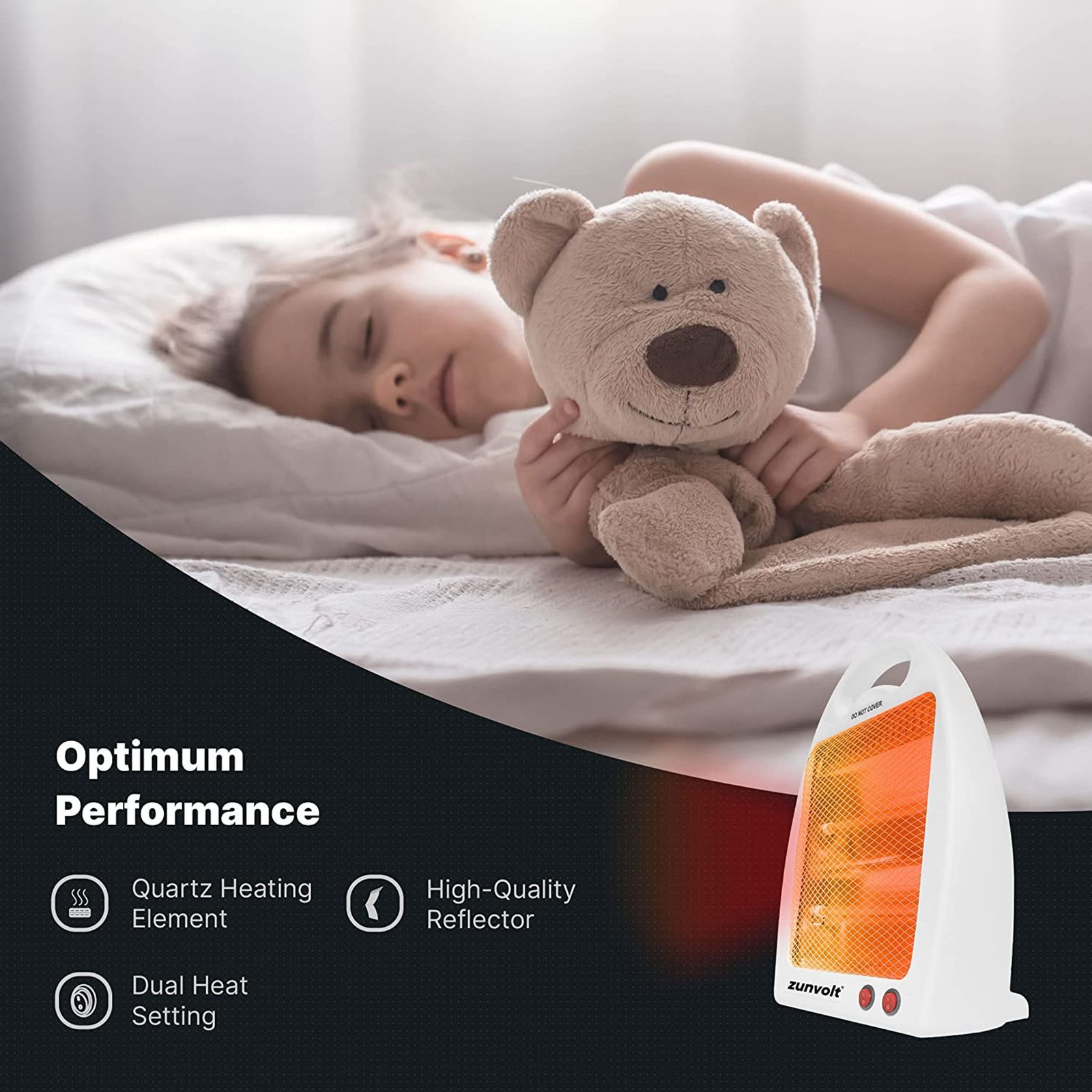 zunvolt Rex 800 Watts Quartz Halogen Room Heater (Noiseless Operation, White)_6