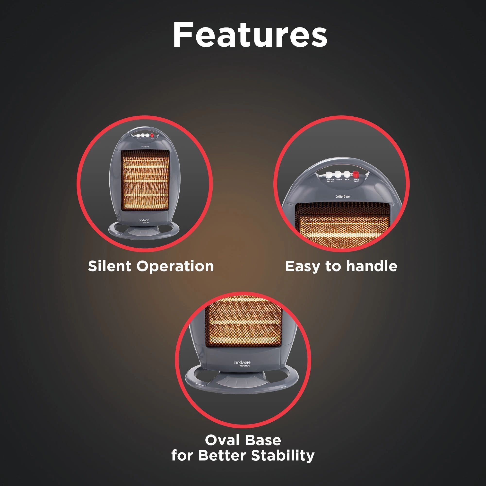 hindware Atlantic Erino Plus 1200 Watts Halogen Room Heater (Tip Over Safety Switch, HHRHEN21GNL2, Grey)_3