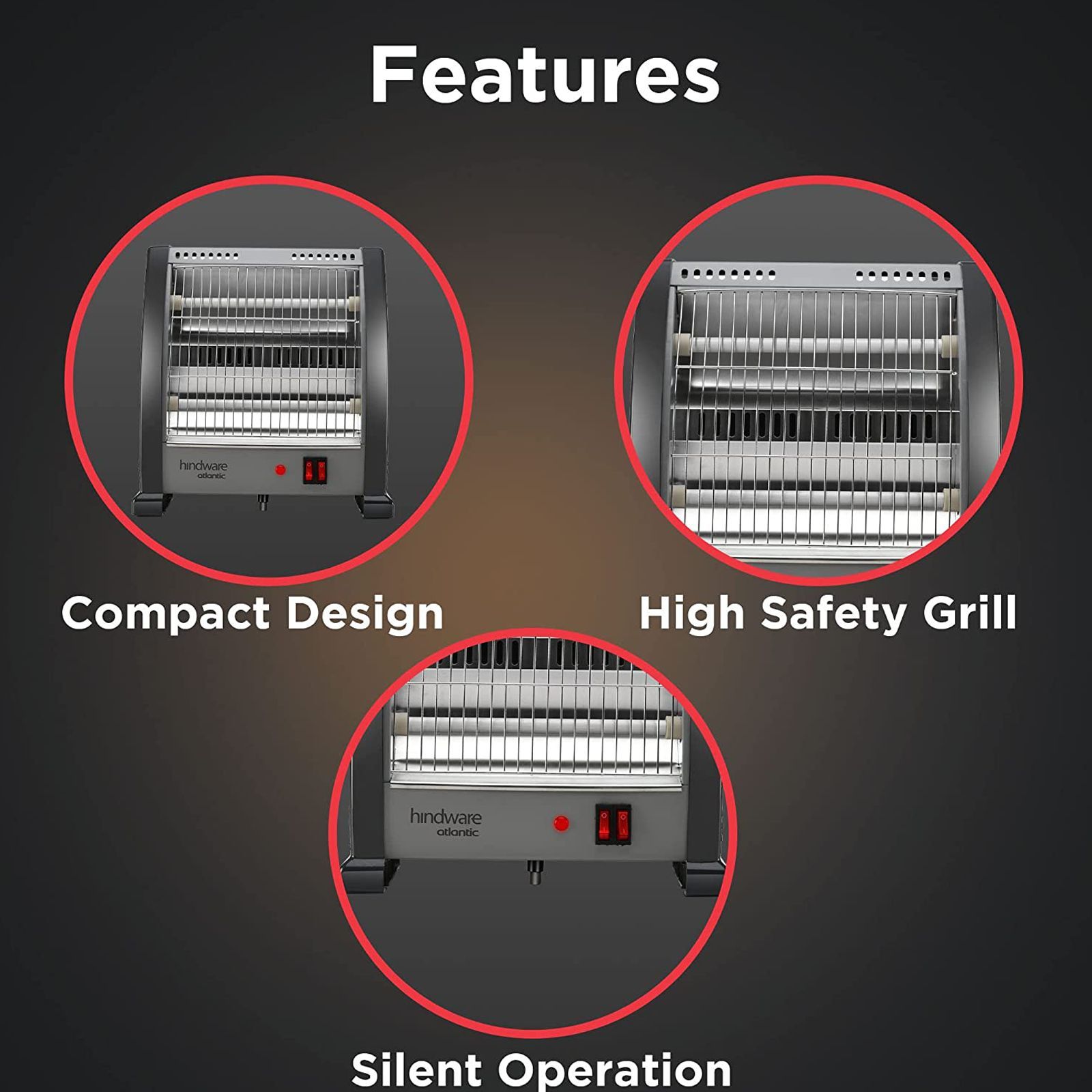 hindware Atlantic Ignitio 800 Watts Quartz Room Heater (Auto Cut Off, HQRHIN21GNL1, Grey)_3