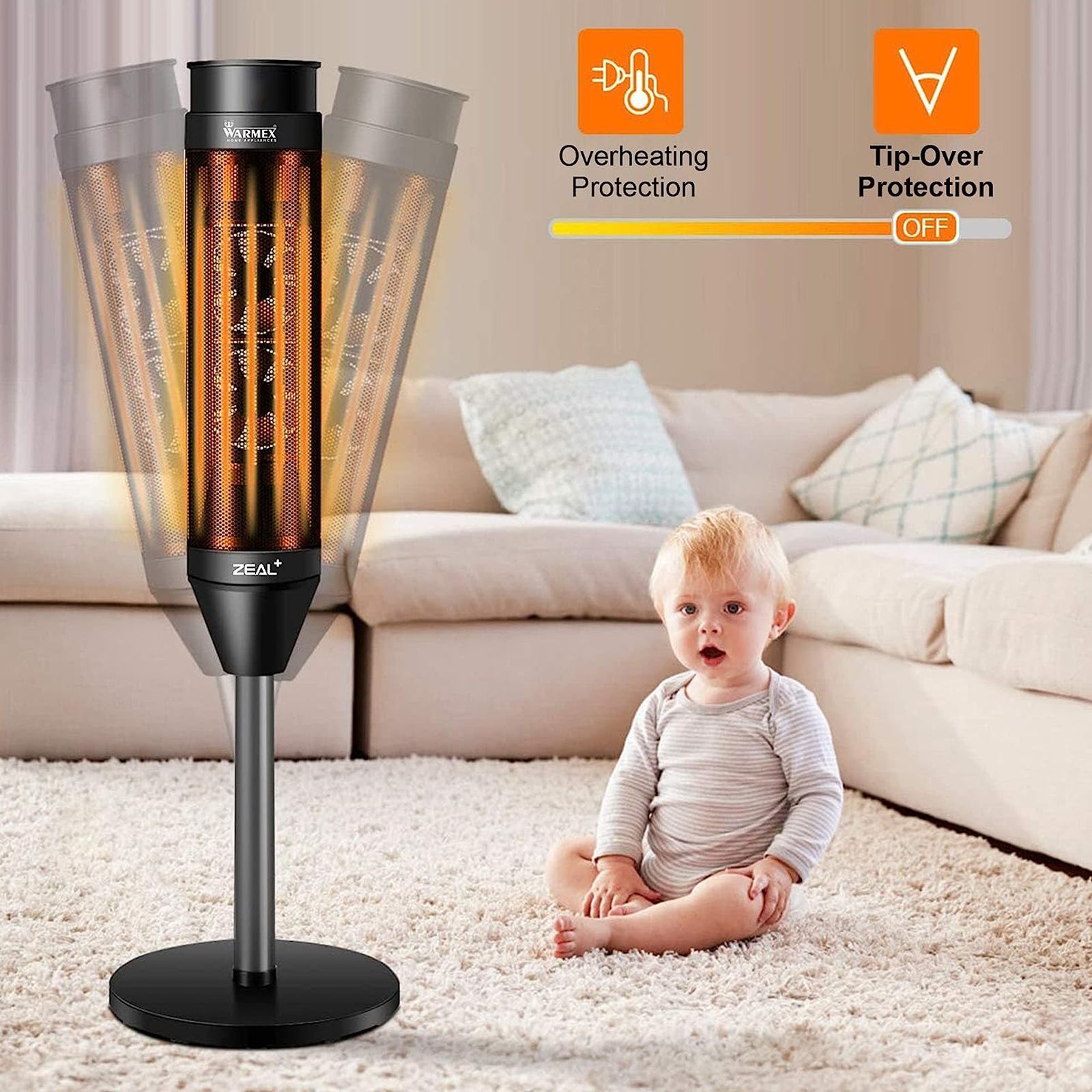 WARMEX Zeal Plus 2000 Watts PTC Heating Element Fan Room Heater (with Touch Control Digital Display and Remote Control, Black)_6