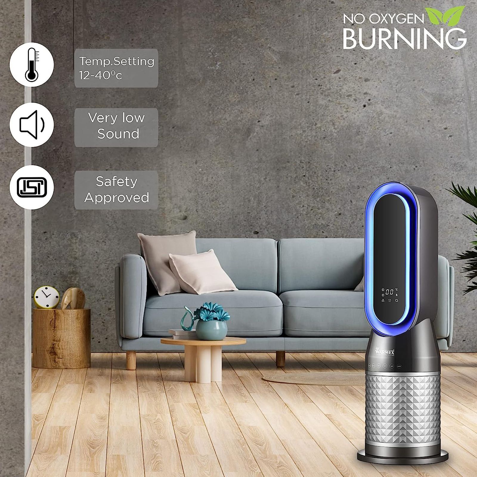 WARMEX 2000 Watts Bladeless PTC Fan Room Heater (Tip Over Safety Switch, B-PFH 2000, Black and Gray)_4