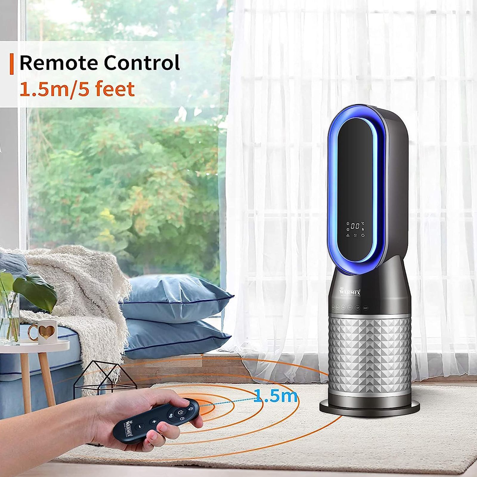 WARMEX 2000 Watts Bladeless PTC Fan Room Heater (Tip Over Safety Switch, B-PFH 2000, Black and Gray)_6