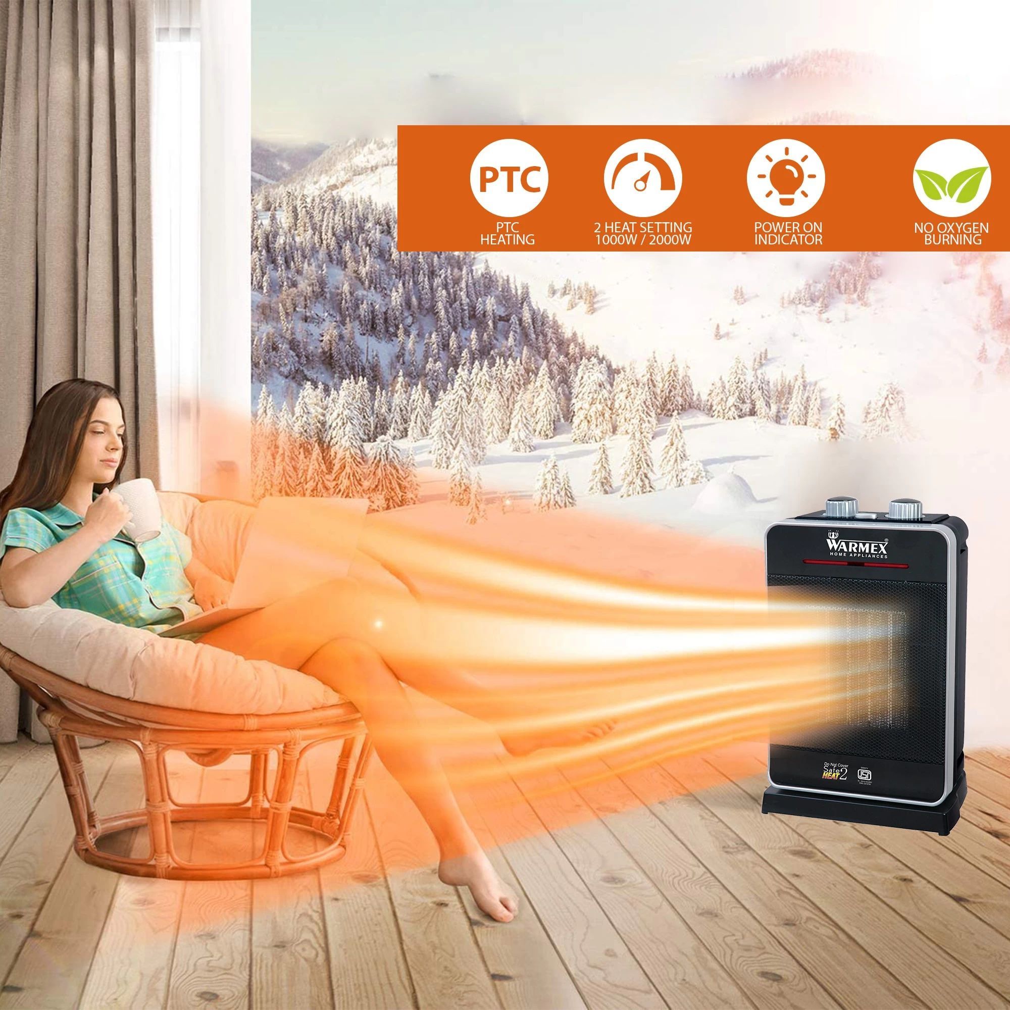 WARMEX 2000 Watts PTC Fan Room Heater (Tip Over Safety Switch, PTC-99 N, Silver and Black)_3