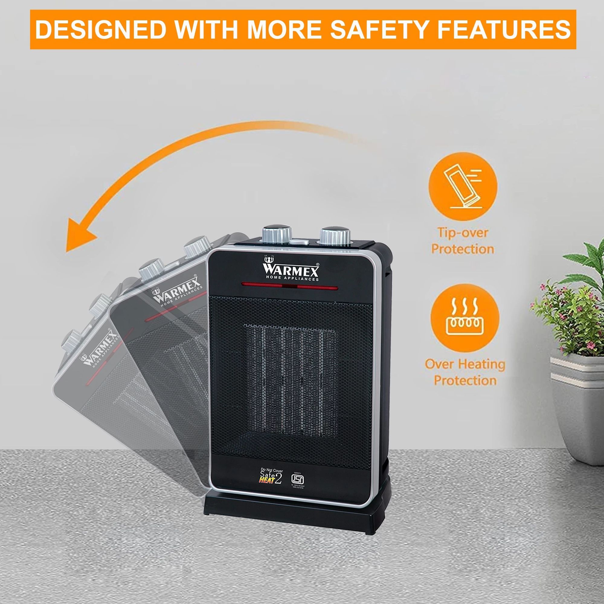 WARMEX 2000 Watts PTC Fan Room Heater (Tip Over Safety Switch, PTC-99 N, Silver and Black)_4