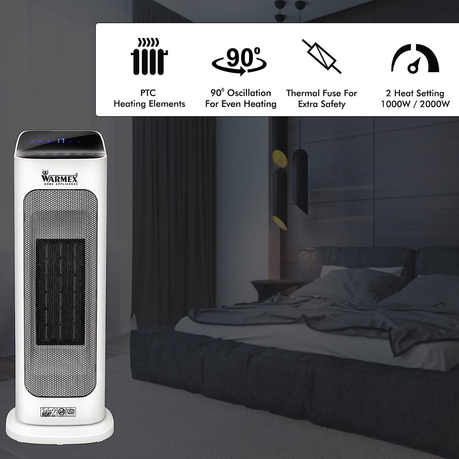 WARMEX Ardour 2000 Watts PTC Fan Room Heater (Over Heat Protection, White)_6