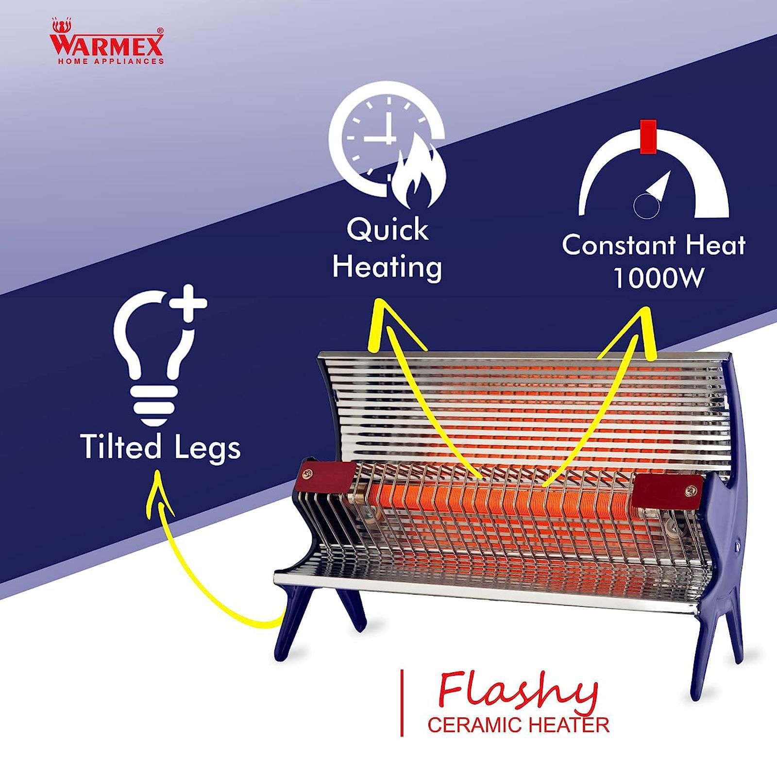 WARMEX Flashy 1000 Watts Ceramic Radiant Room Heater (Nickel Chrome Plated Reflector, Blue)_3