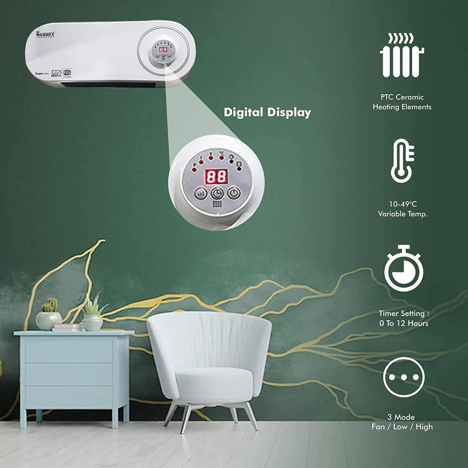 WARMEX Super Atom 2000 Watts PTC Ceramic Room Heater (Over Heat Protection, White)_3