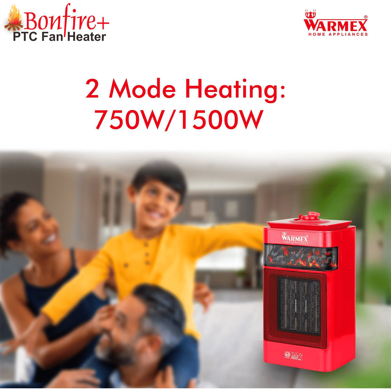 WARMEX Bonfire Plus 1500 Watts PTC Ceramic Fan Room Heater (Tip Over Safety Switch, Red)_6