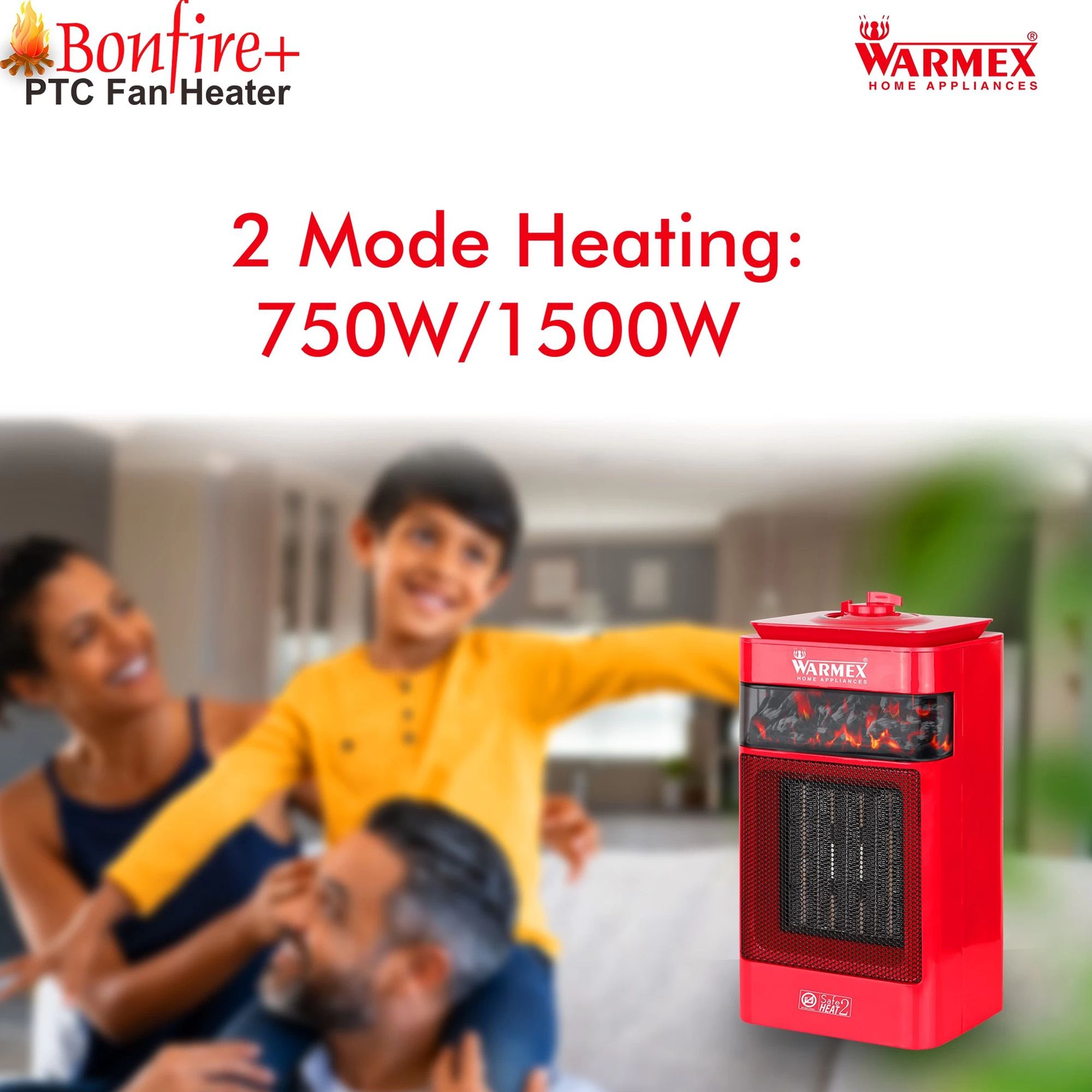 WARMEX Bonfire Plus 1500 Watts PTC Ceramic Fan Room Heater (Tip Over Safety Switch, Red)_3