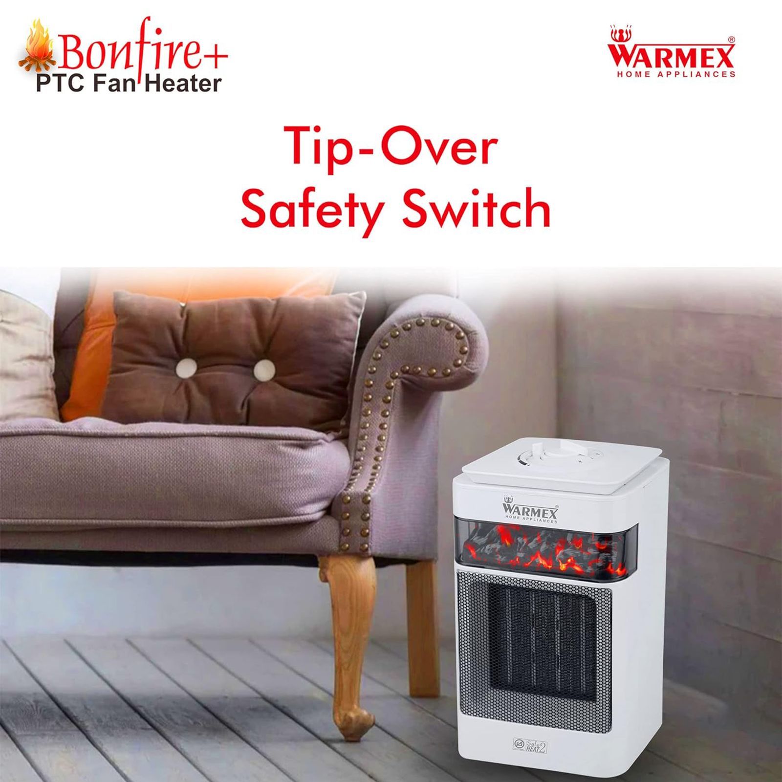 WARMEX Bonfire Plus 1500 Watts PTC Ceramic Fan Room Heater (Tip Over Safety Switch, White)_3