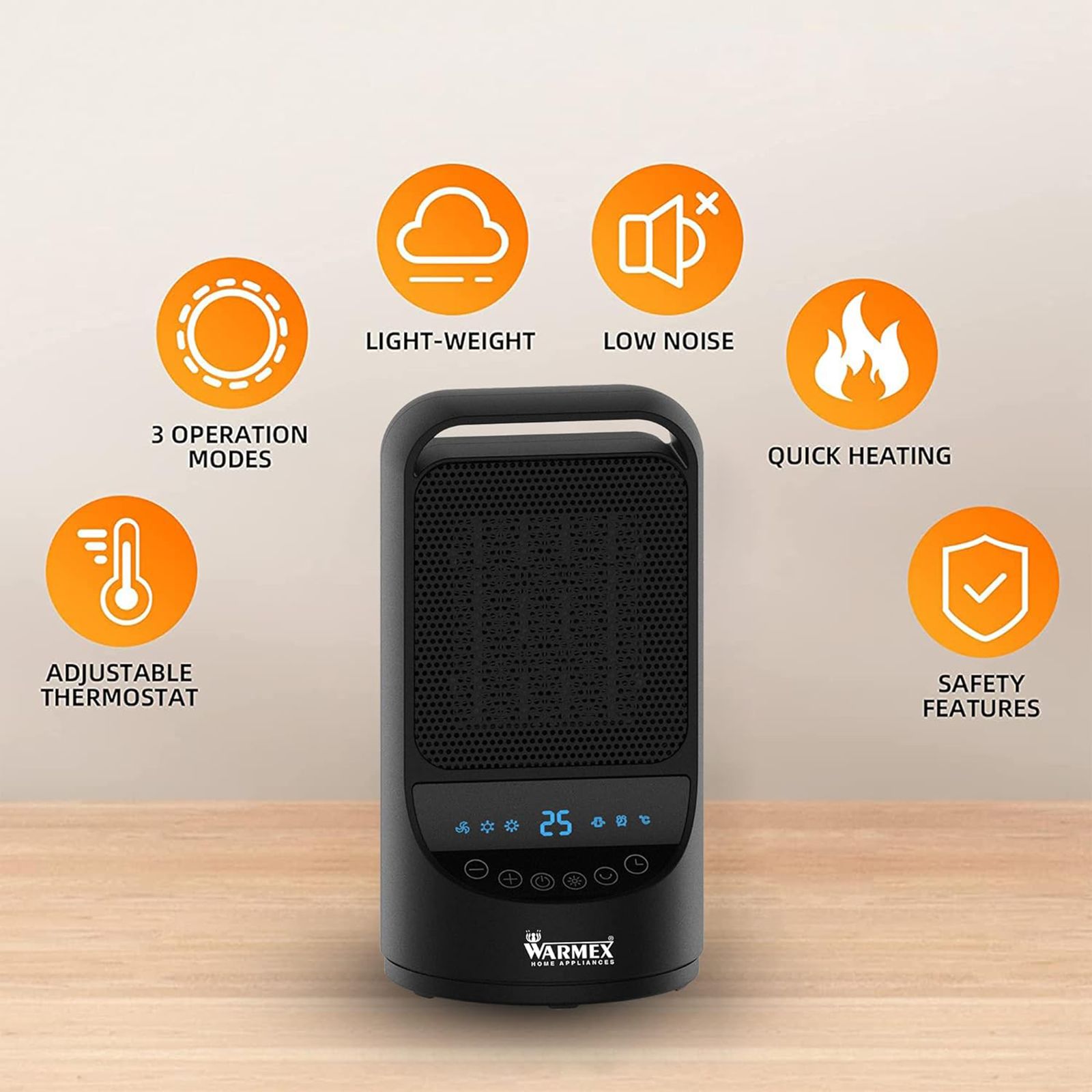 WARMEX Junior Digi 750 Watts PTC Ceramic Carbon Room Heater (Over Heat Protection, Black)_3