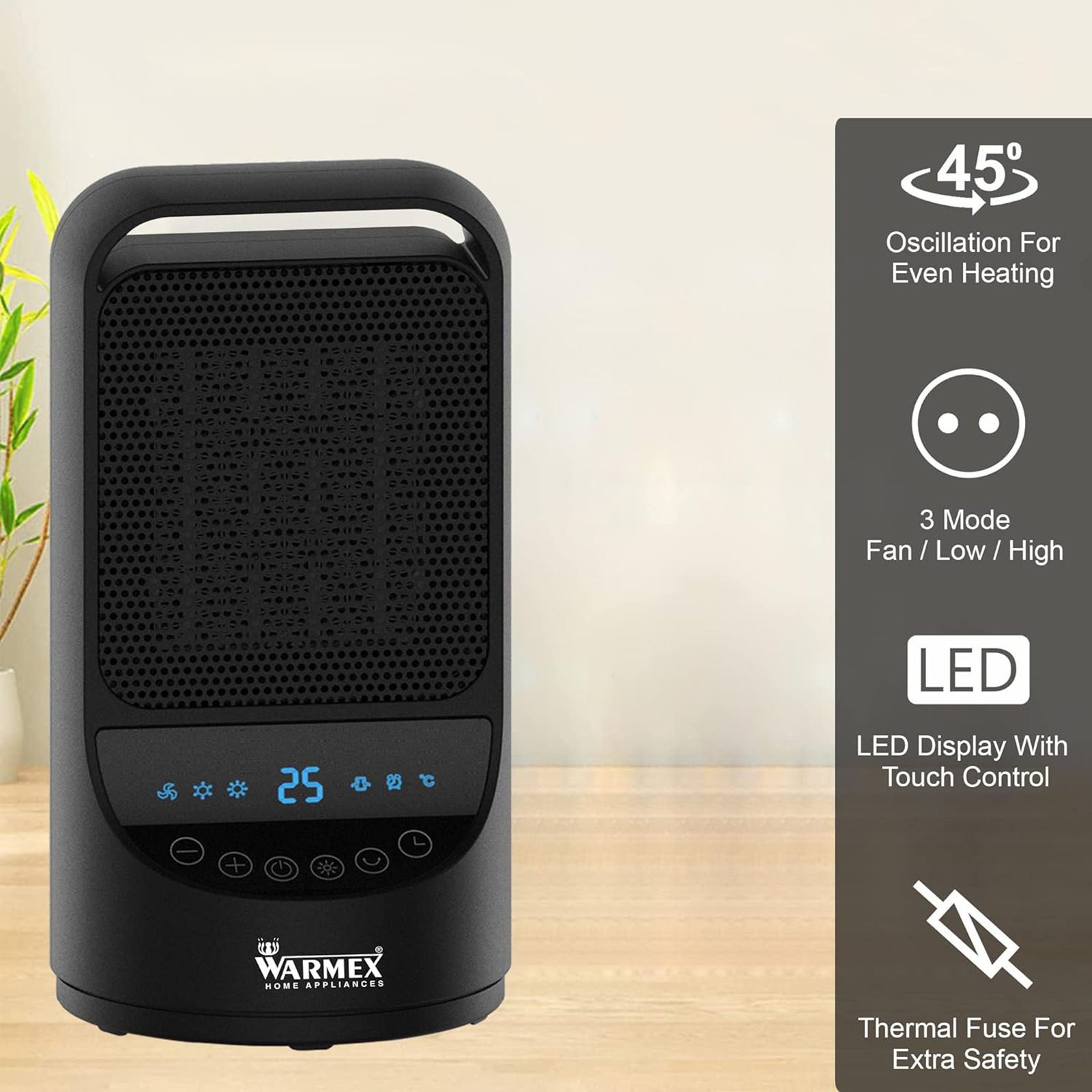 WARMEX Junior Digi 750 Watts PTC Ceramic Carbon Room Heater (Over Heat Protection, Black)_4