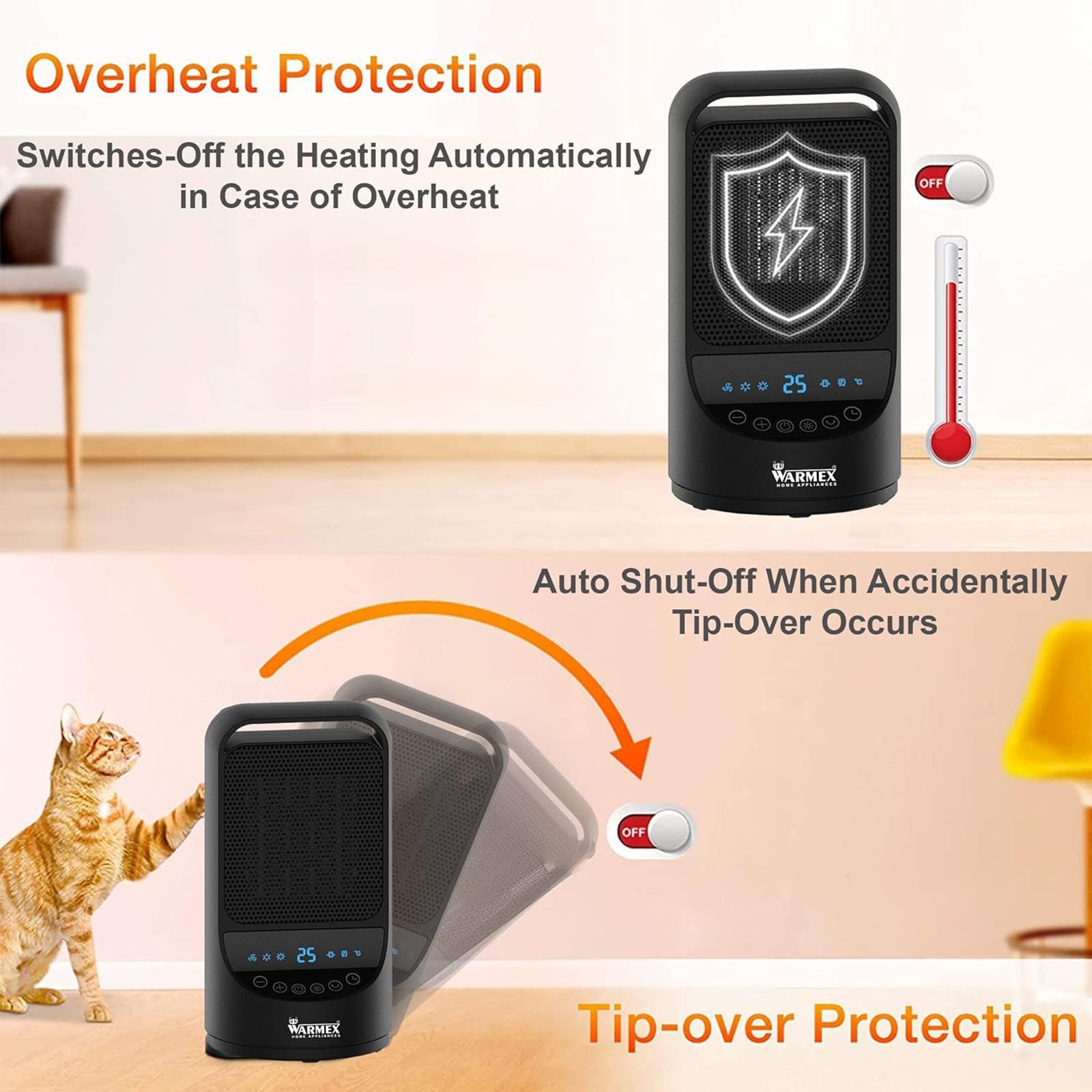 WARMEX Junior Digi 750 Watts PTC Ceramic Carbon Room Heater (Over Heat Protection, Black)_5