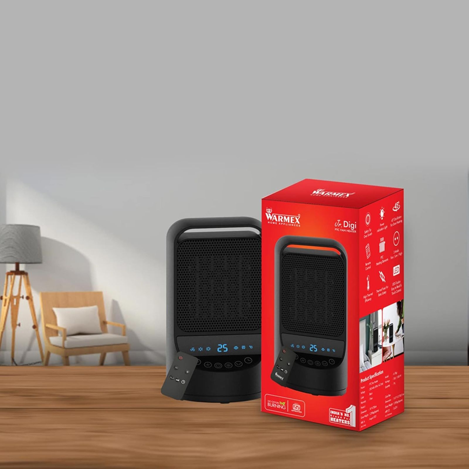 WARMEX Junior Digi 750 Watts PTC Ceramic Carbon Room Heater (Over Heat Protection, Black)_6