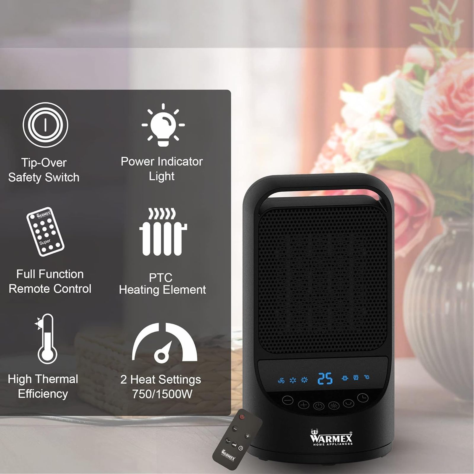 WARMEX Junior Digi 750 Watts PTC Ceramic Carbon Room Heater (Over Heat Protection, Black)_2