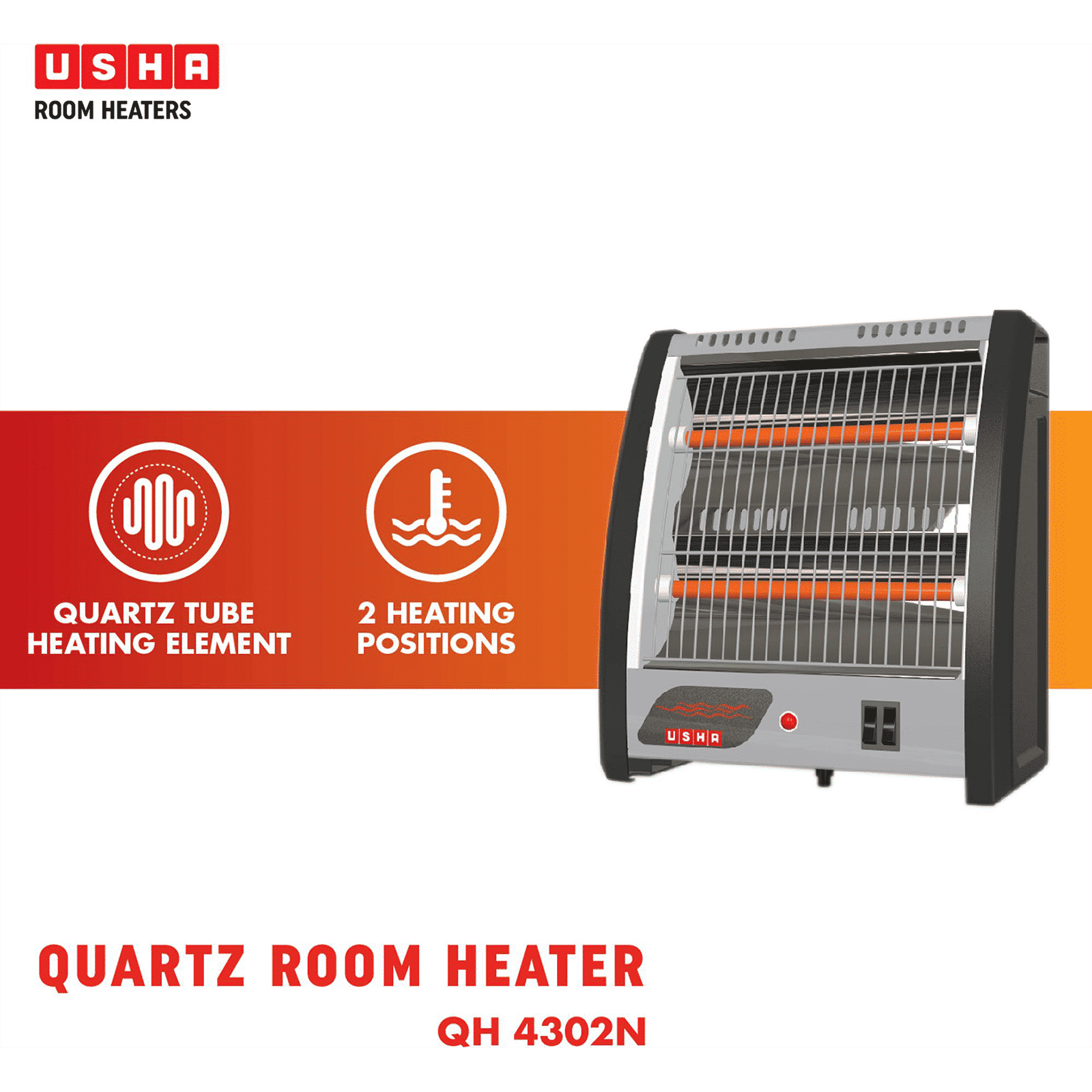 USHA QH 4302N 800W Quartz Room Heater with Low Power Consumption (Tip Over Safety Switch USHA QH 4302N 800W Quartz Room Heater with Low Power Consumption (Tip Over Safety Switch_4