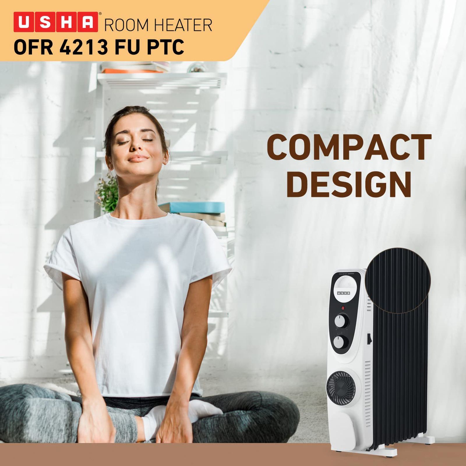 USHA 4213 F 2500W PTC Oil Filled Radiator Room Heater with IP23 Protection (Adjustable Thermostat_4