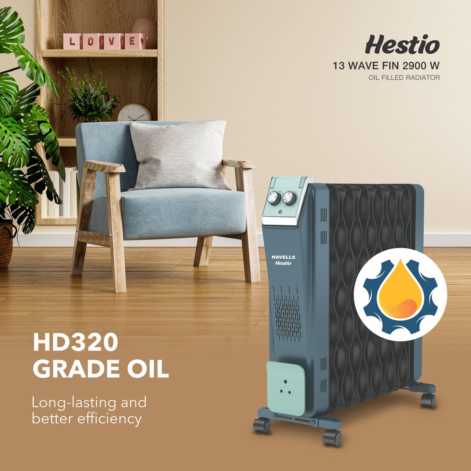 HAVELLS Hestio 2900W PTC Fan Oil Filled Radiator Room Heater with 13 Wave Fins (Thermostatic Heat Control_3