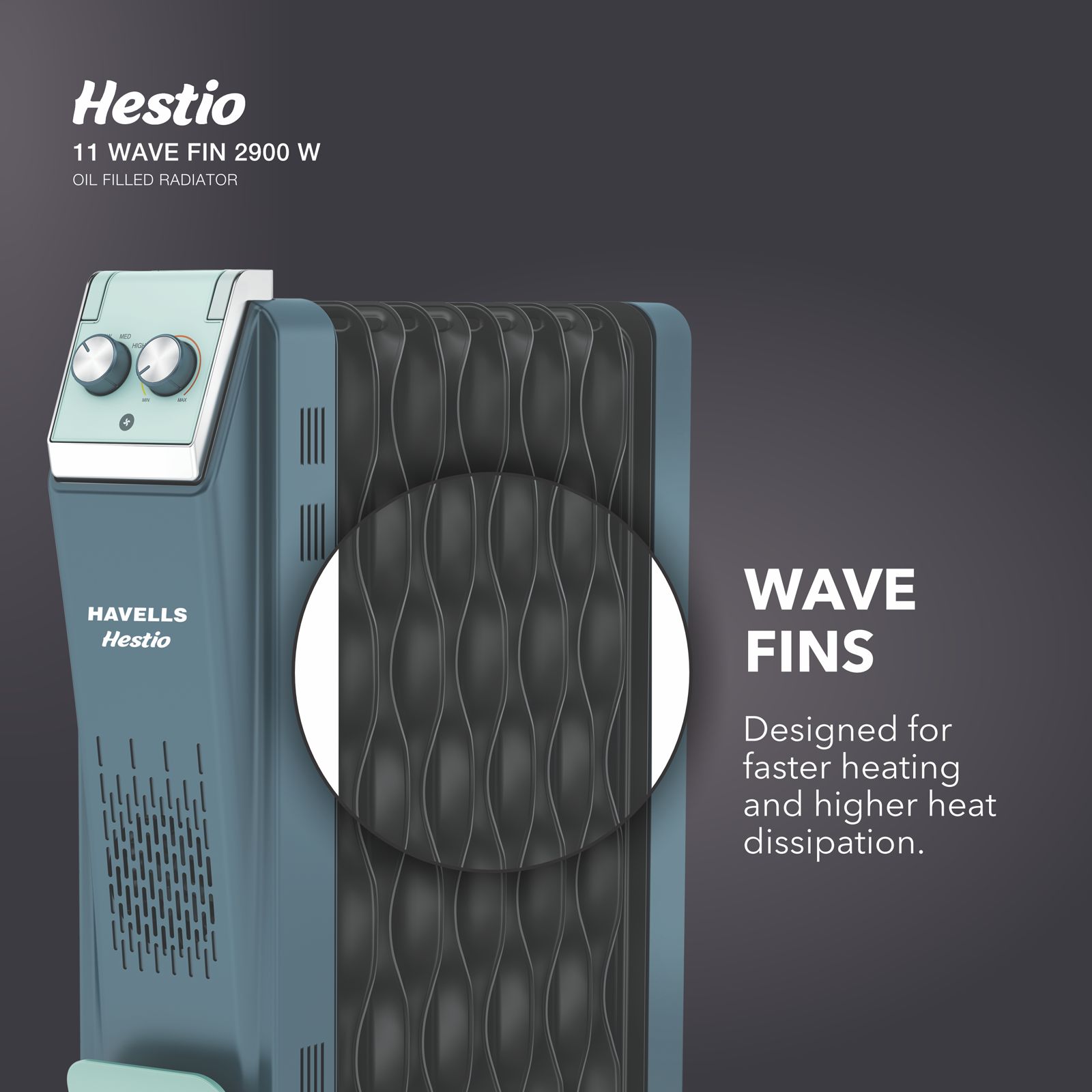 HAVELLS Hestio 2900W PTC Fan Oil Filled Radiator Room Heater with 11 Wave Fins (Thermostatic Heat Control_8
