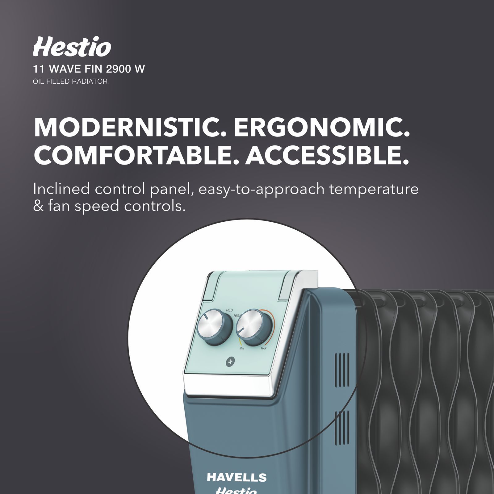 HAVELLS Hestio 2900W PTC Fan Oil Filled Radiator Room Heater with 11 Wave Fins (Thermostatic Heat Control_4