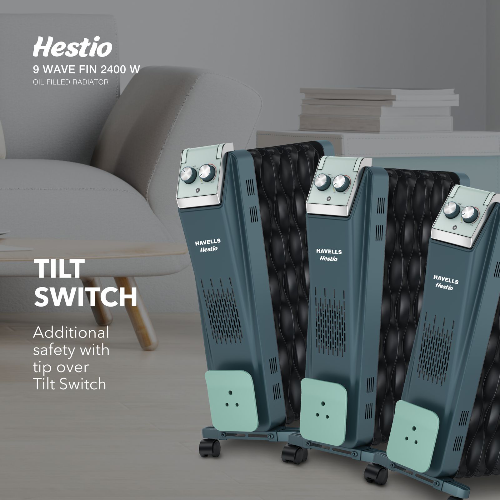 HAVELLS Hestio 2400W PTC Fan Oil Filled Radiator Room Heater with 9 Wave Fins (Thermostatic Heat Control_10