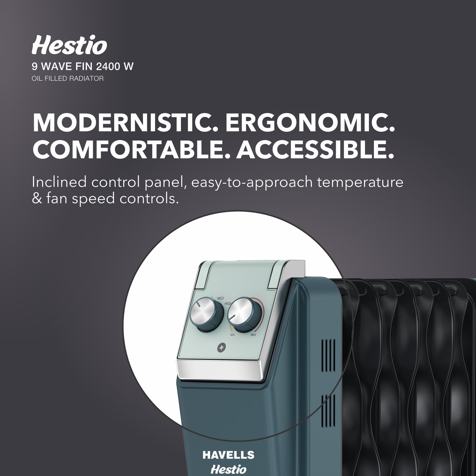 HAVELLS Hestio 2400W PTC Fan Oil Filled Radiator Room Heater with 9 Wave Fins (Thermostatic Heat Control_4