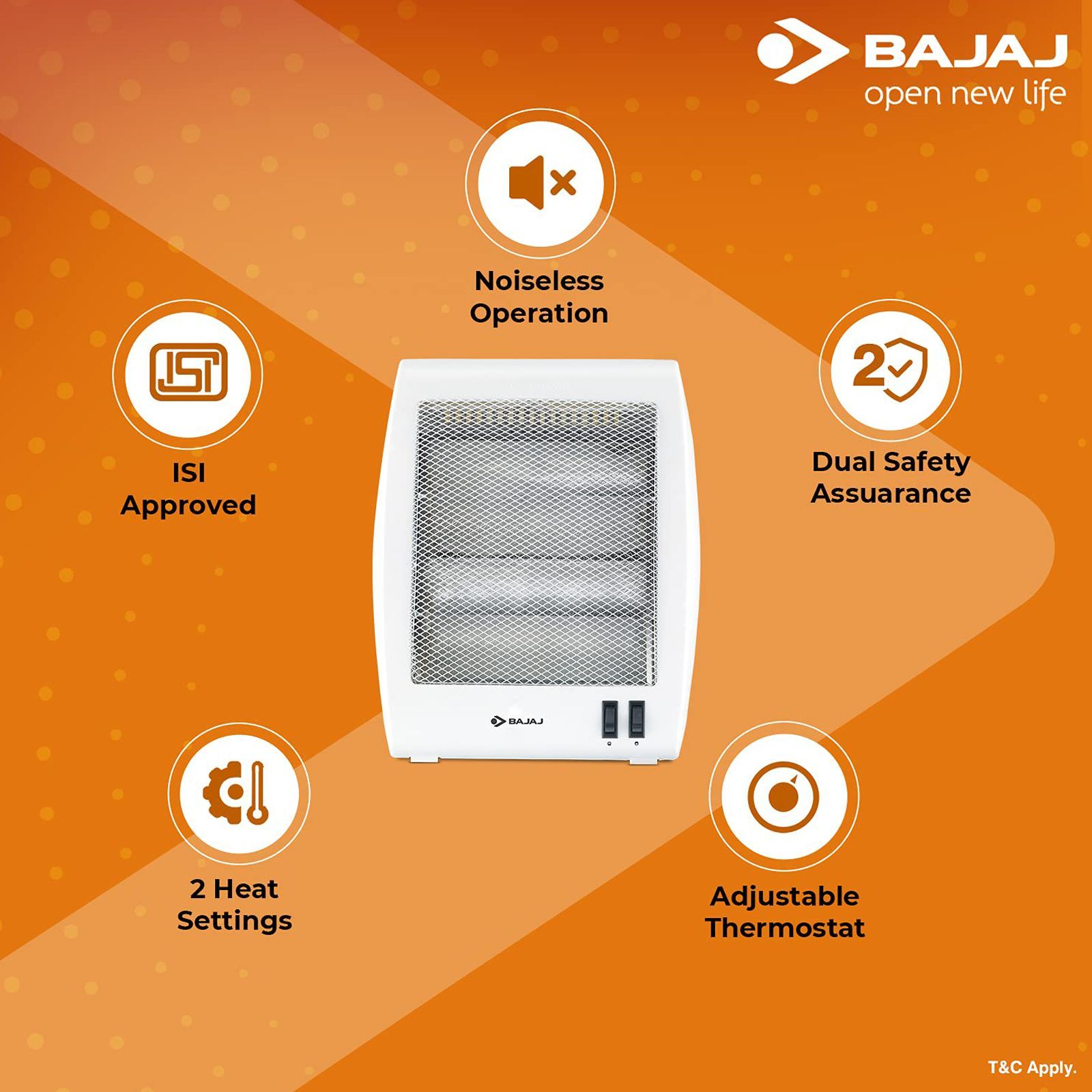 BAJAJ RHX-2 800W Halogen Room Heater with Noiseless Operation (Neat Clean Operation_8