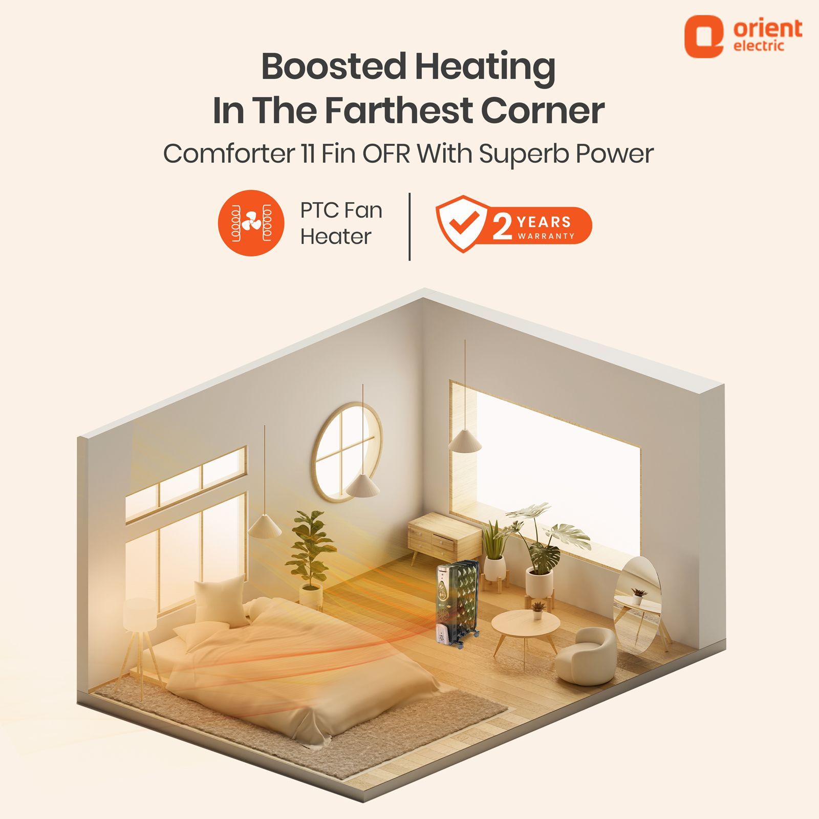 Orient Comforter Collection 2900W PTC Fan Oil Filled Radiator Room Heater with 13 Fins (Auto Shut-off_6