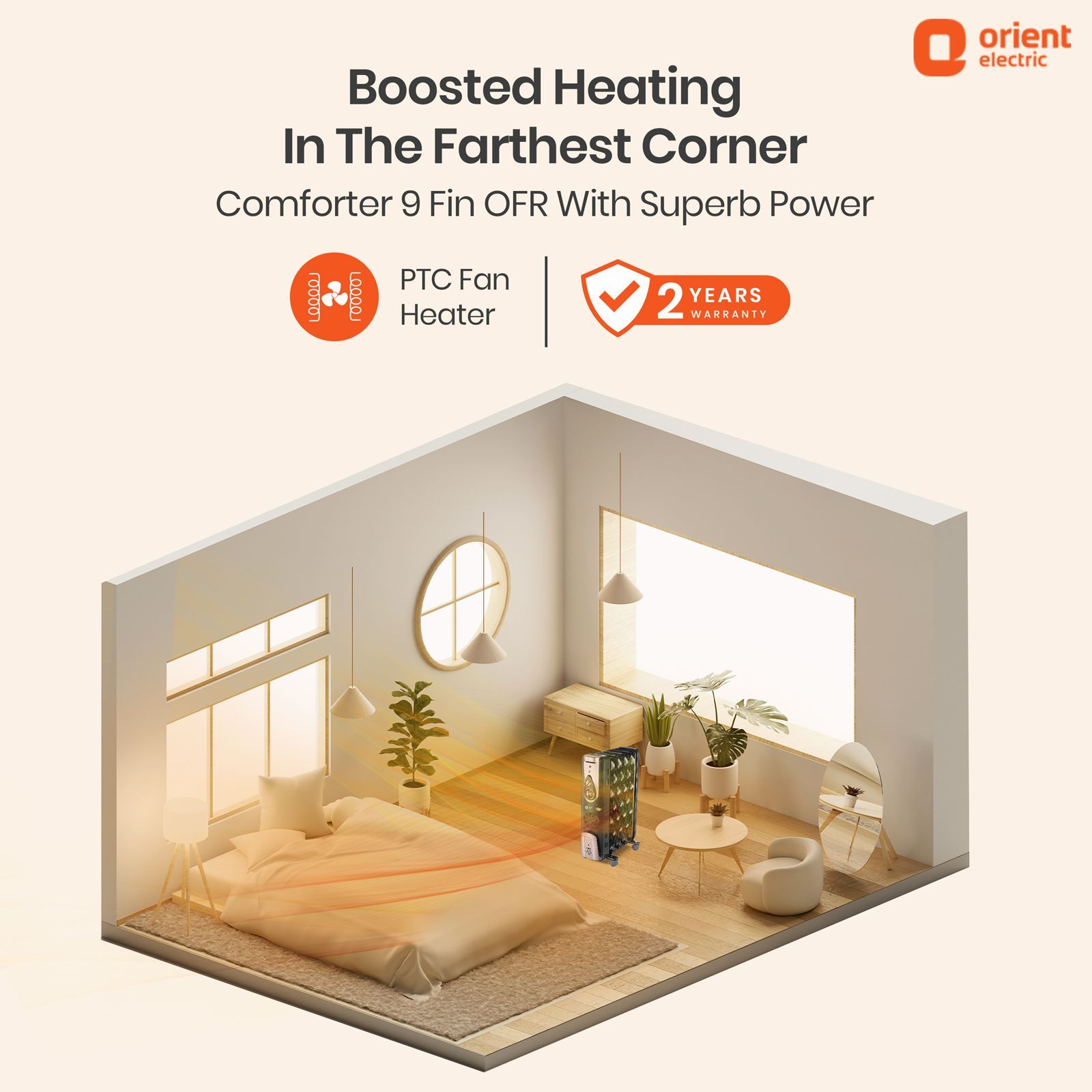 Orient Comforter Collection 2400W PTC Fan Oil Filled Radiator Room Heater with 9 Fins (Auto Shut-off_6