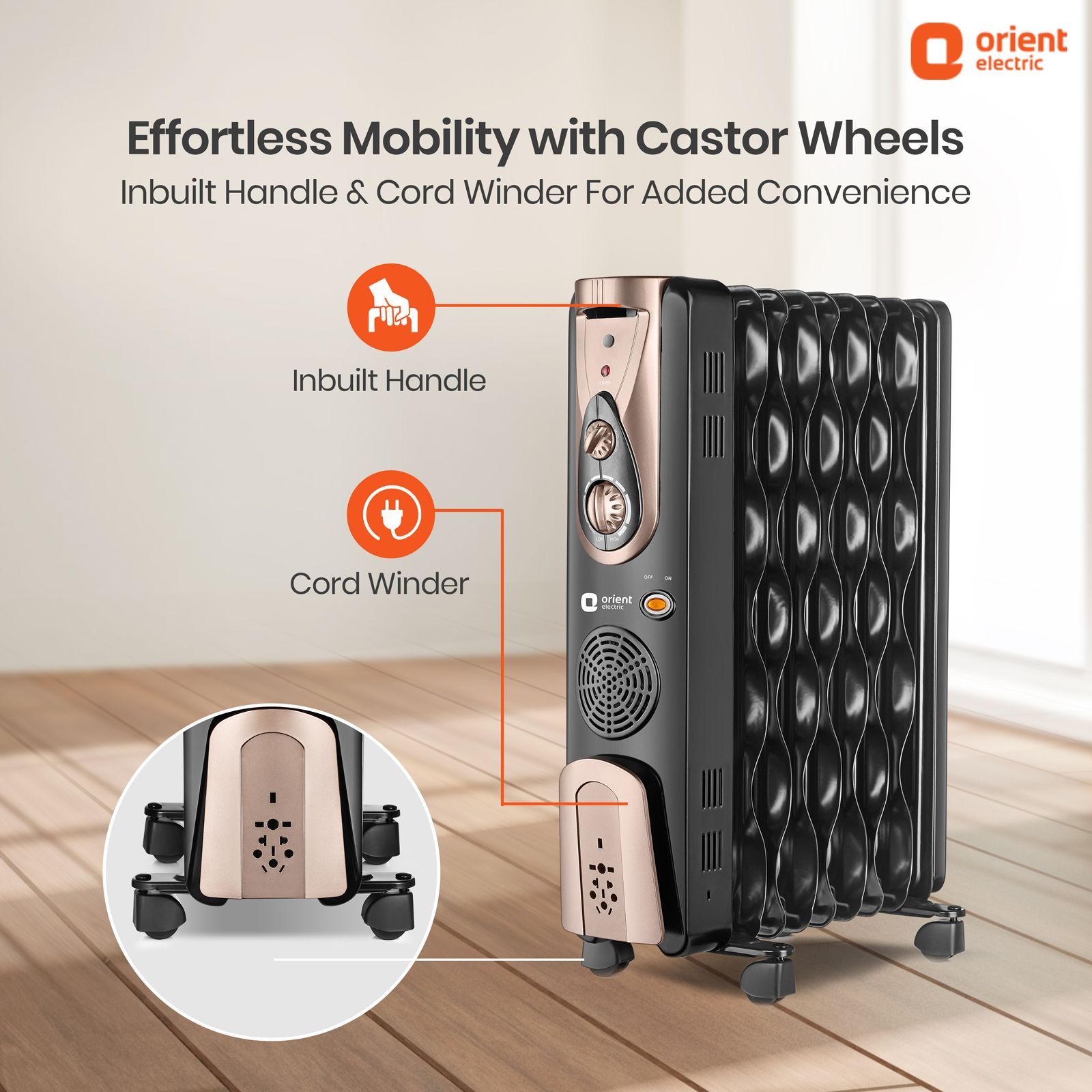 Orient Comforter Collection 2400W PTC Fan Oil Filled Radiator Room Heater with 9 Fins (Auto Shut-off_5