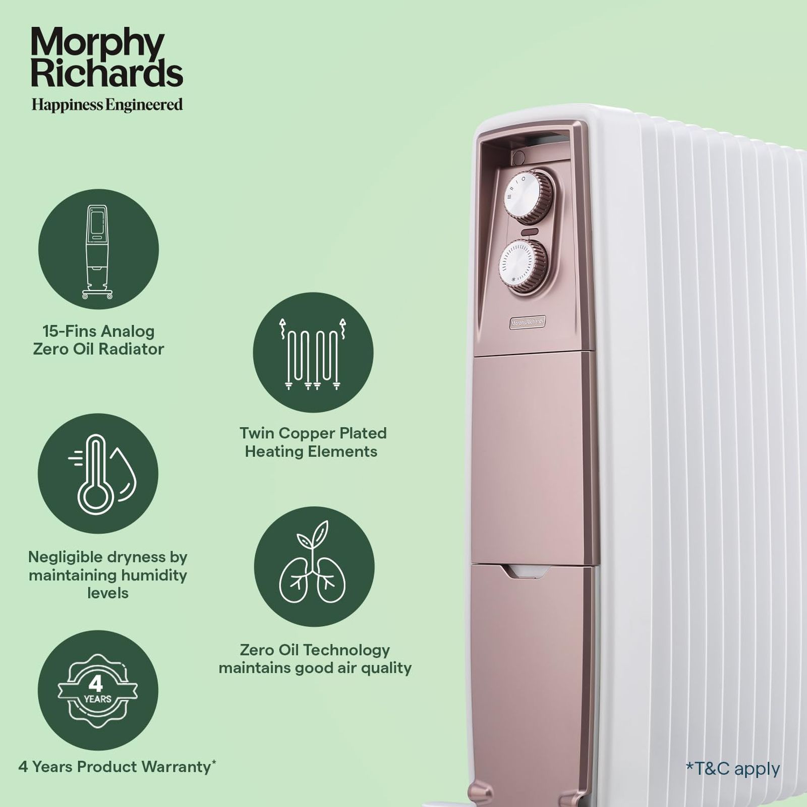 morphy richards Thermocore XR Analog 2000W Oil Filled Radiator Room Heater with 15 Fins (Twin Copper Heating Elements_4