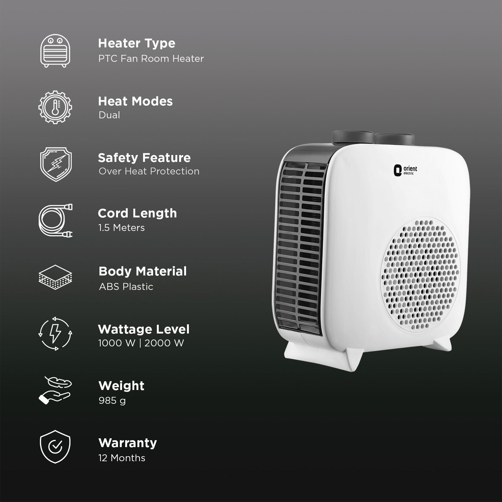 Orient Glint 2000W Electric Fan Room Heater with 2 Heating Modes (Overheat Protection, White) Orient Glint 2000W Electric Fan Room Heater with 2 Heating Modes (Overheat Protection, White)_3