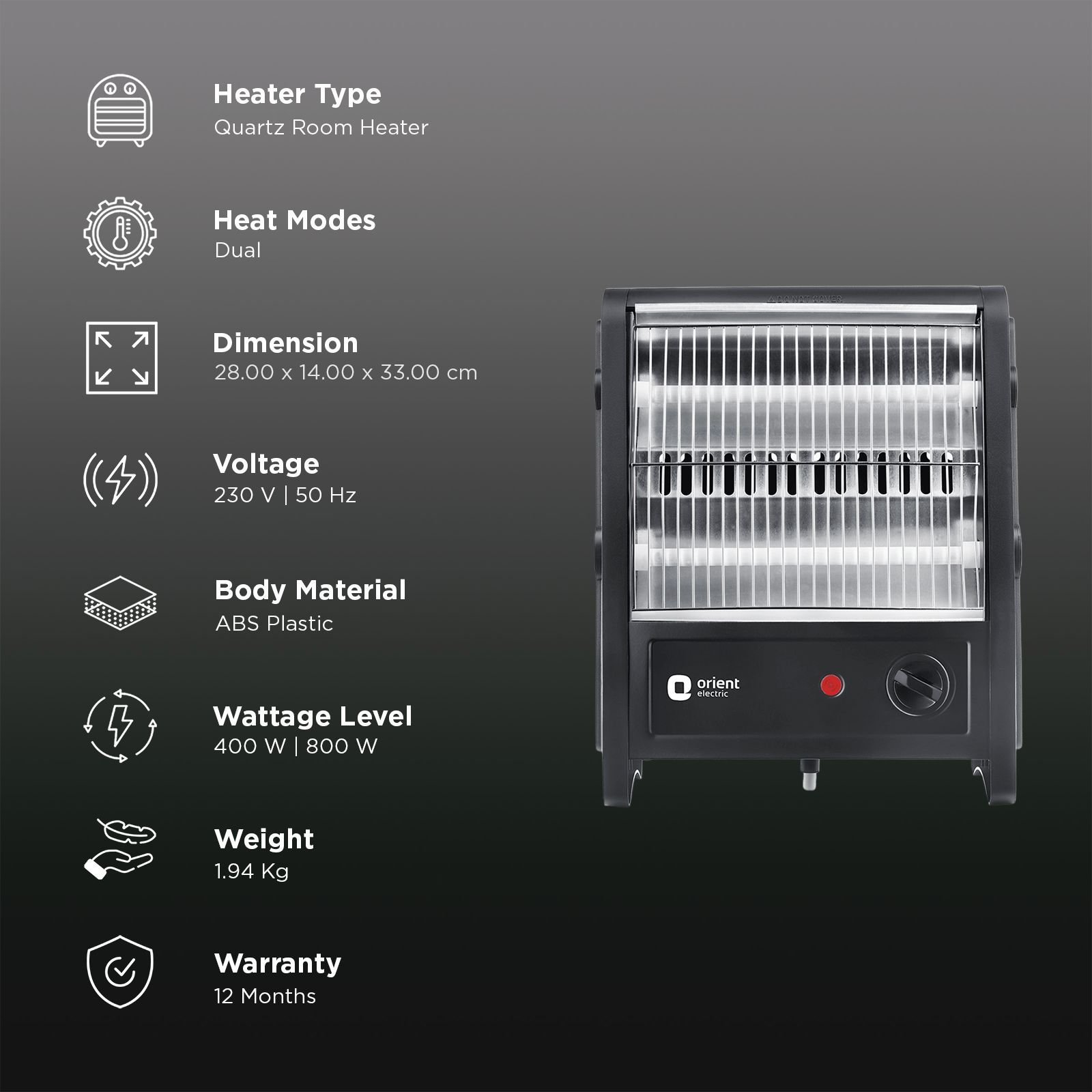 Orient Instahot Neo 800W Quartz Room Heater with 2 Heating Modes (Black)_3