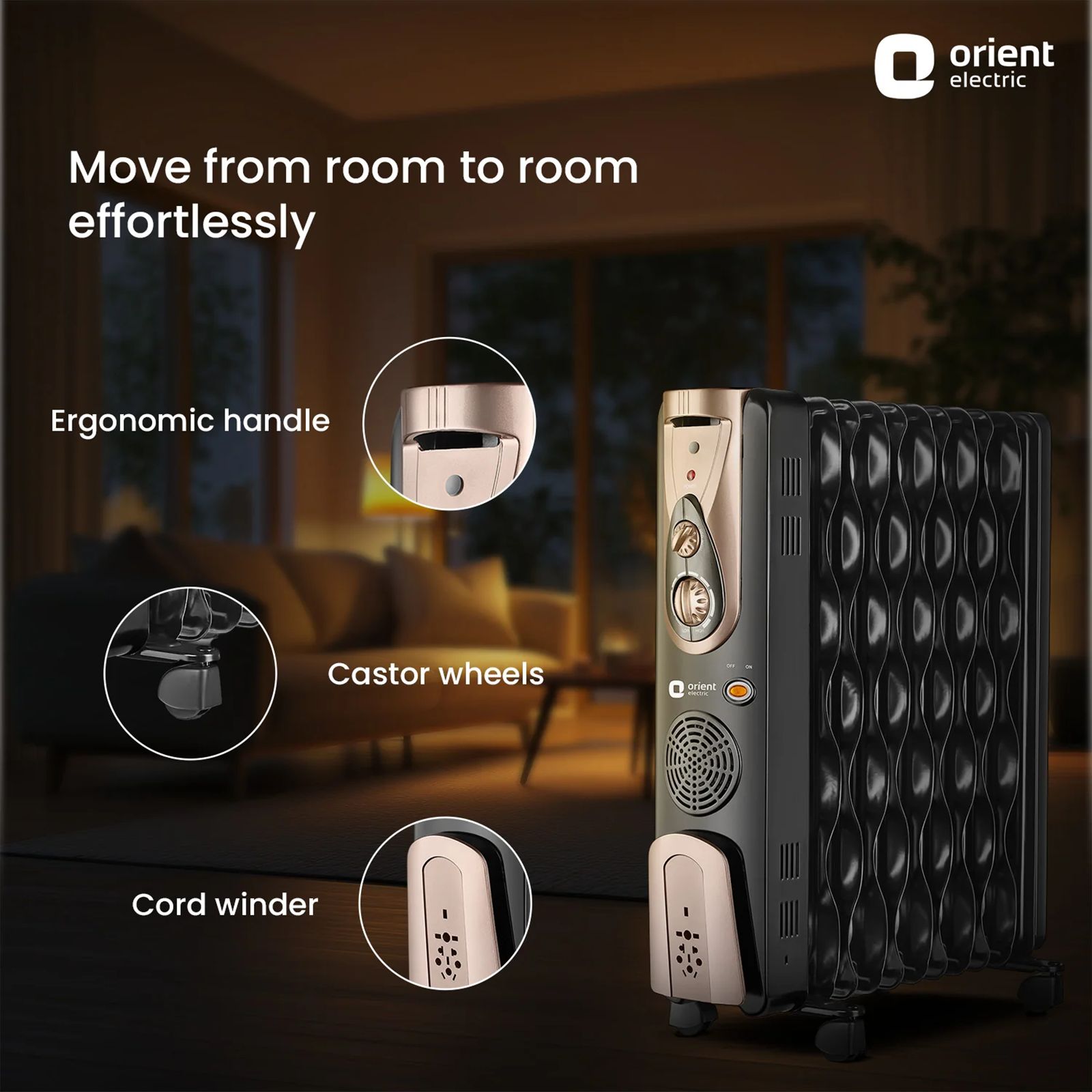 Orient Comforter Collection 2900W Oil Filled Room Heater with 11 Fins (Triple Overheat Protection, Black & Gold) Orient Comforter Collection 2900W Oil Filled Room Heater with 11 Fins (Triple Overheat Protection, Black & Gold)_6